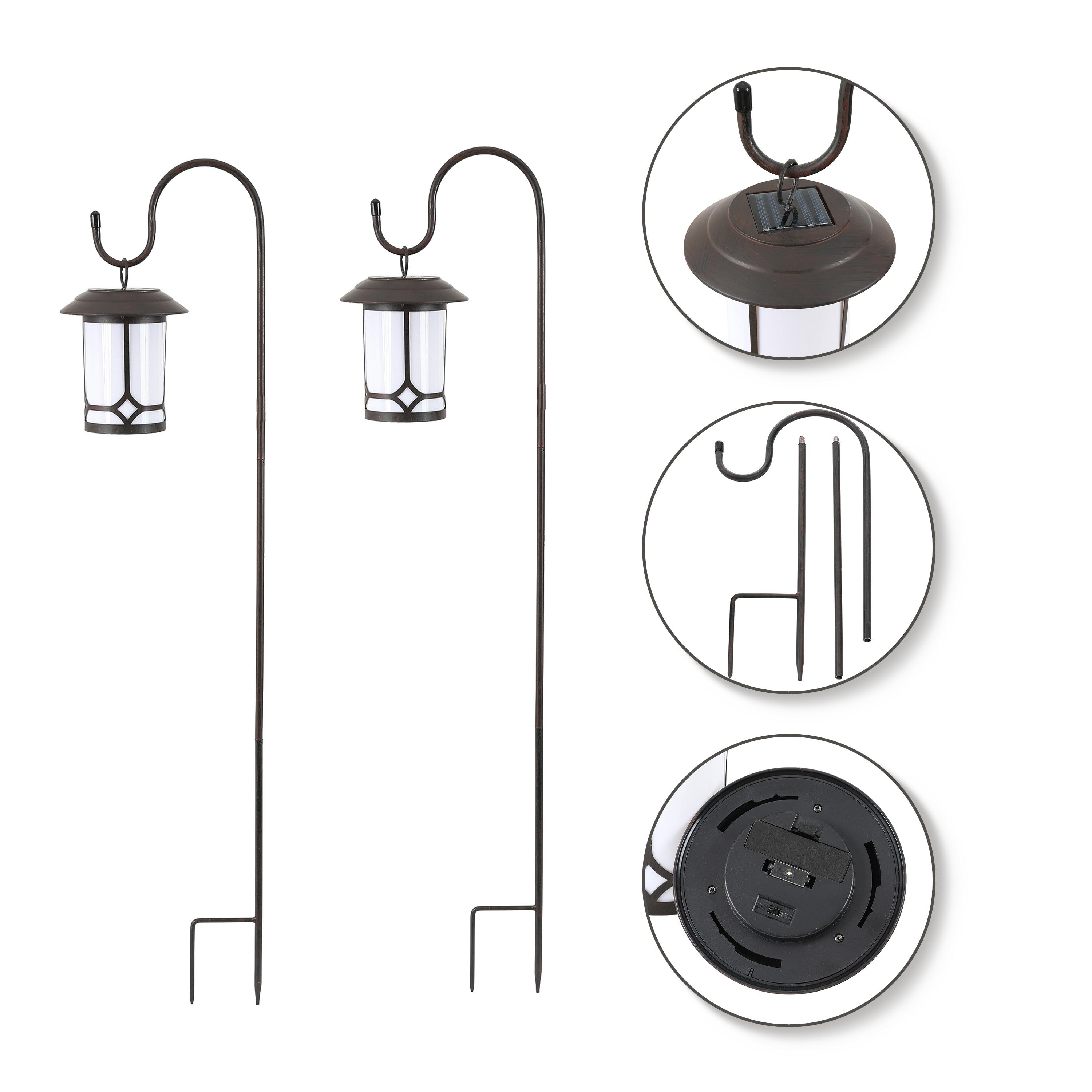 Set of 2 Classical Hanging Solar Lanterns with Shepherd?s Hooks