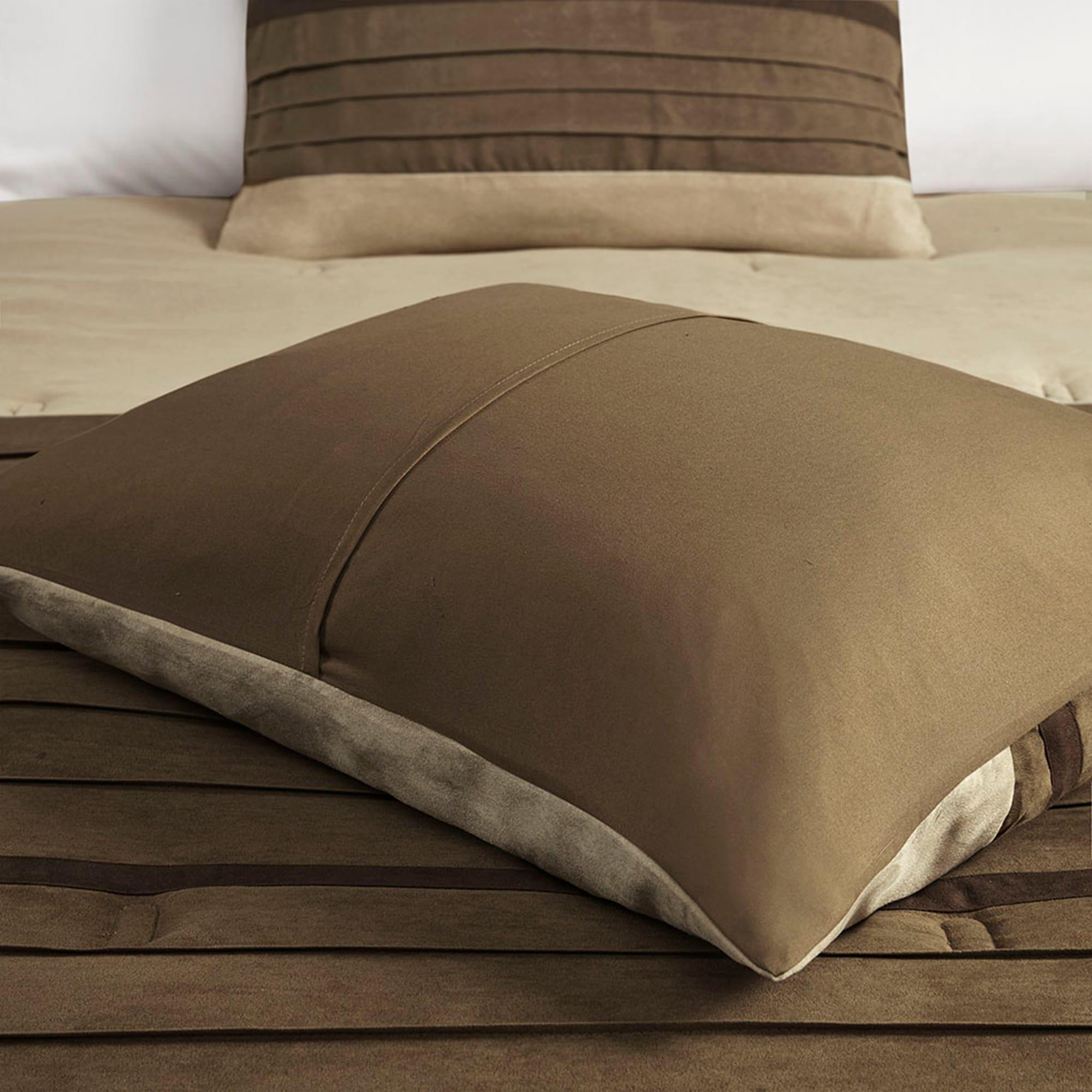 7pc Queen Dakota Microsuede Comforter Set Brown/Cream: Madison Park, Hypoallergenic, Farmhouse Style