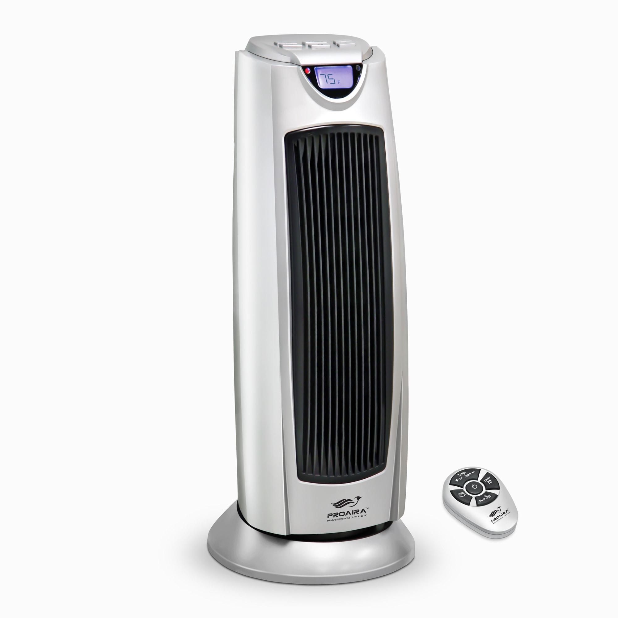 Silver Ceramic Electric Tower Heater with Thermostat and Remote