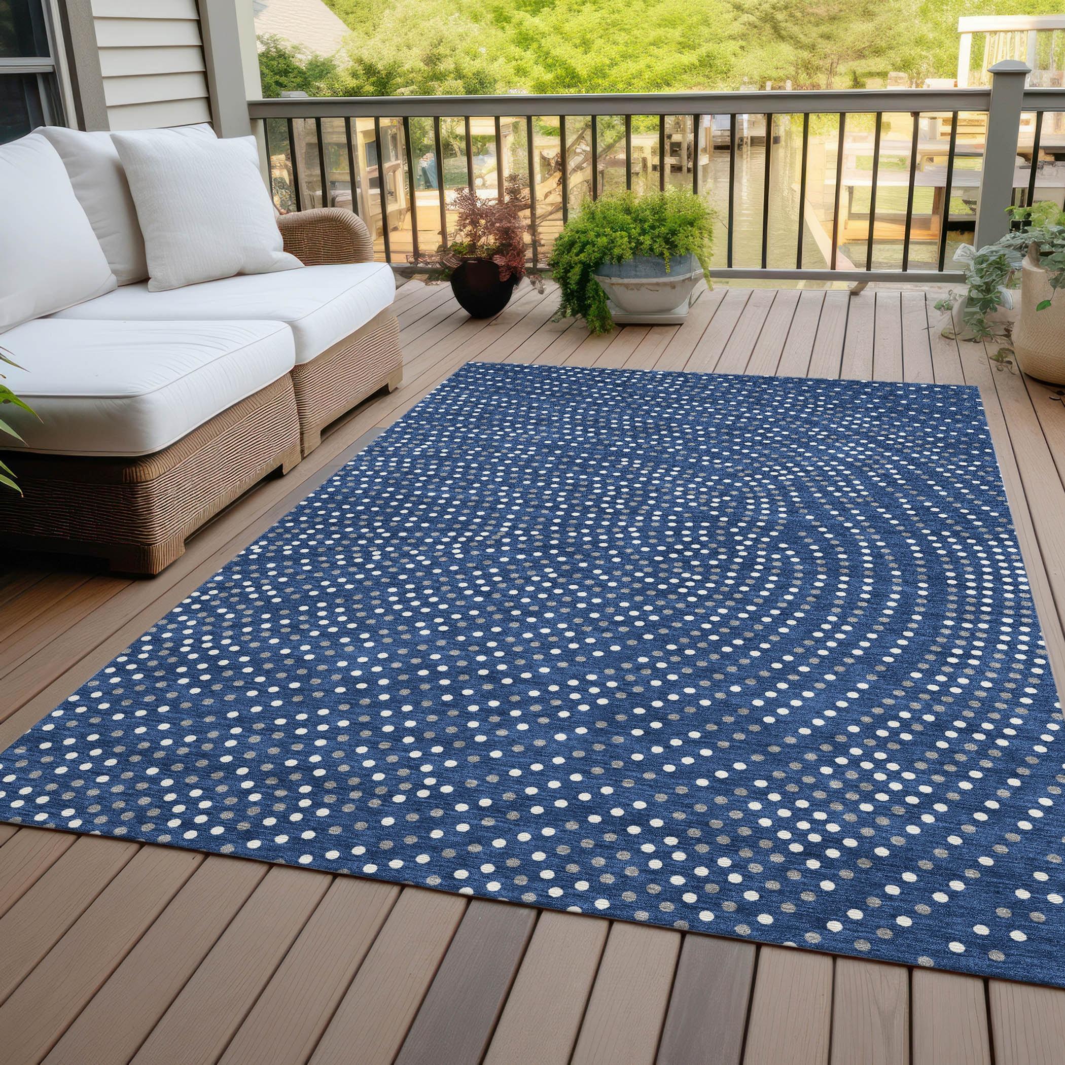 Navy Rectangular Machine-Washable Synthetic Indoor/Outdoor Rug 3' x 5'