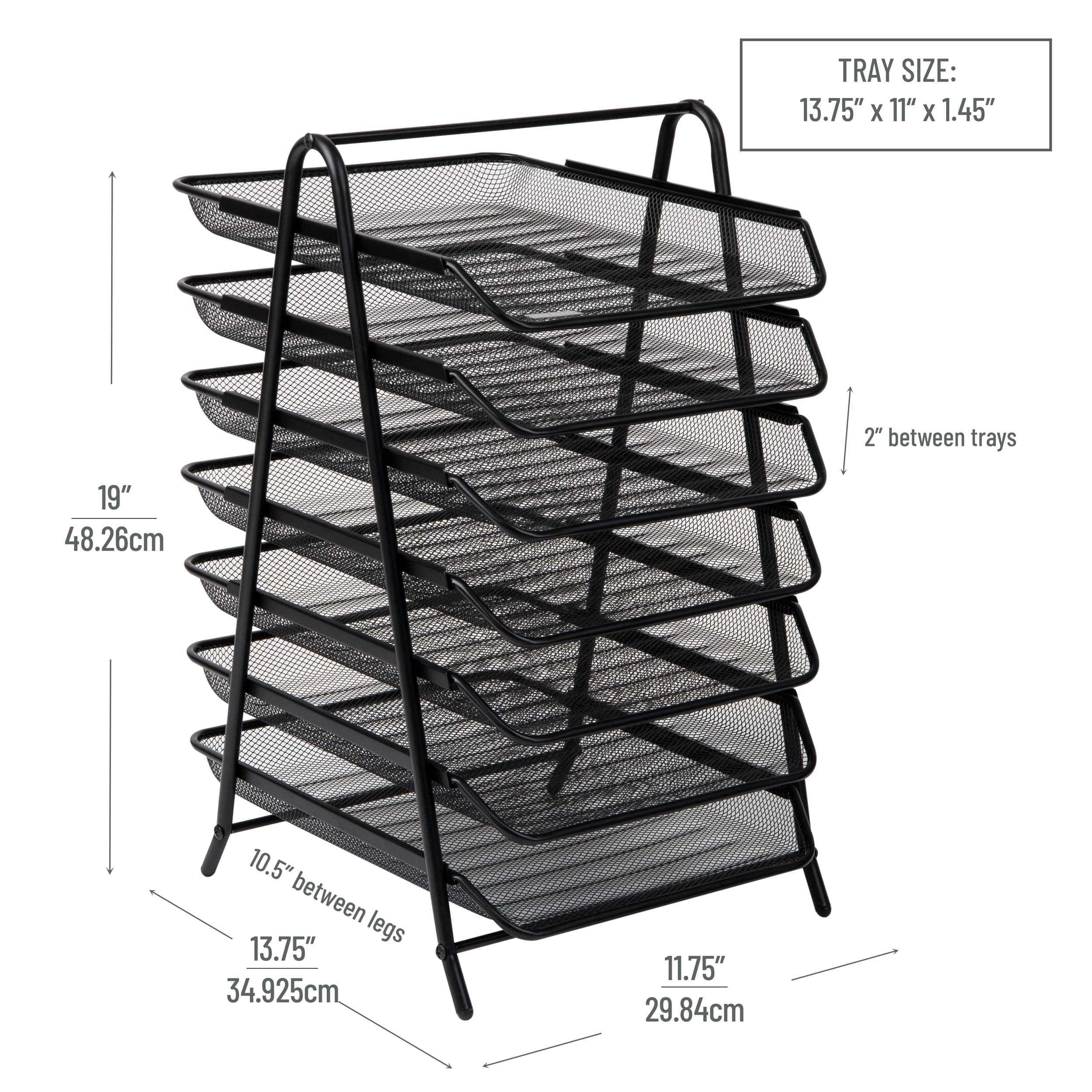 Paper Tray, Desktop Organizer, File Storage, Metal Mesh, 11.75"L x 13.75"W x 18"H, Black