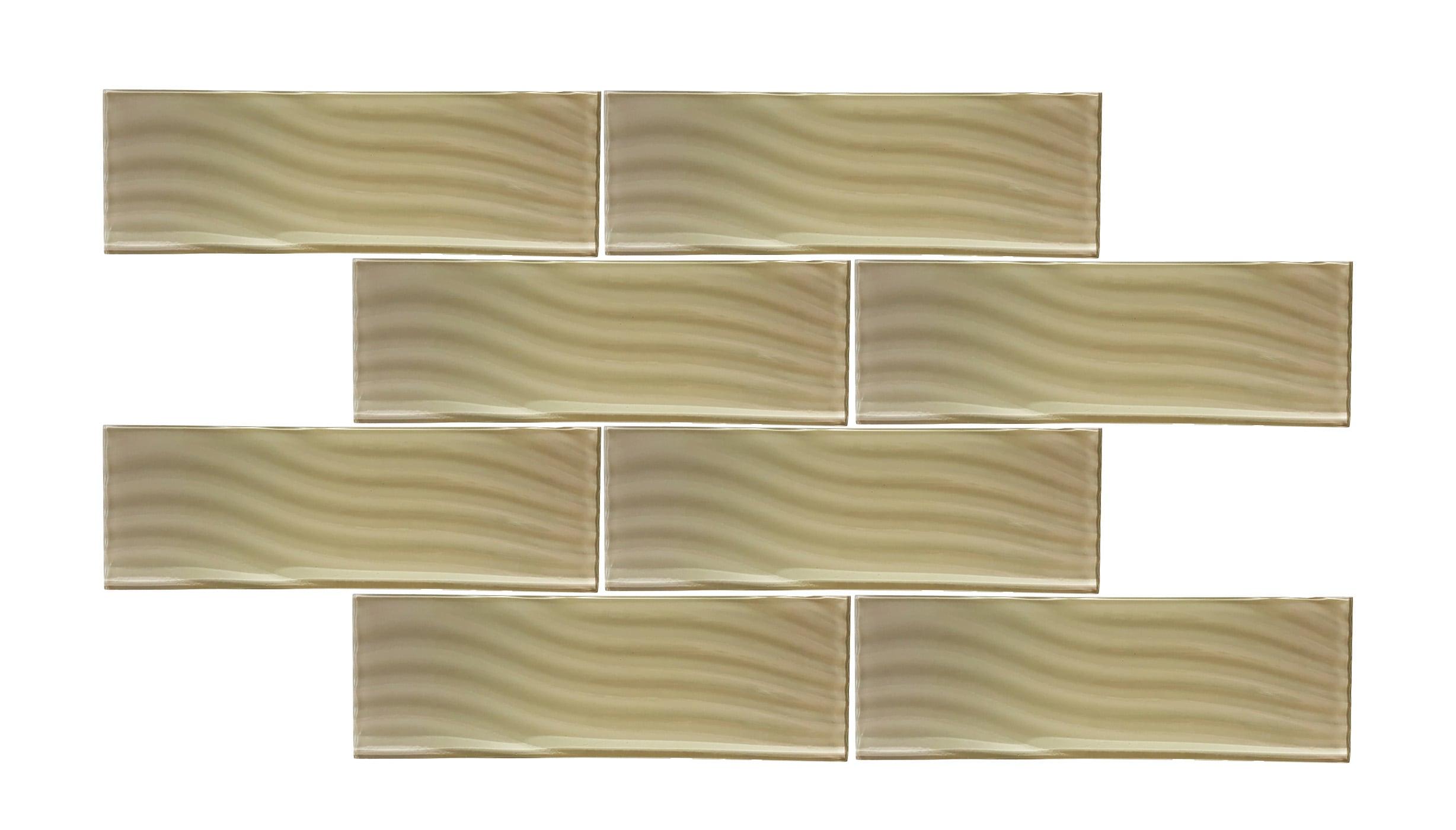 Abolos Pacific 4 in. x 12 in. Textured Glass Straight Edge Subway Decorative Kitchen & Bathroom Wall Tile