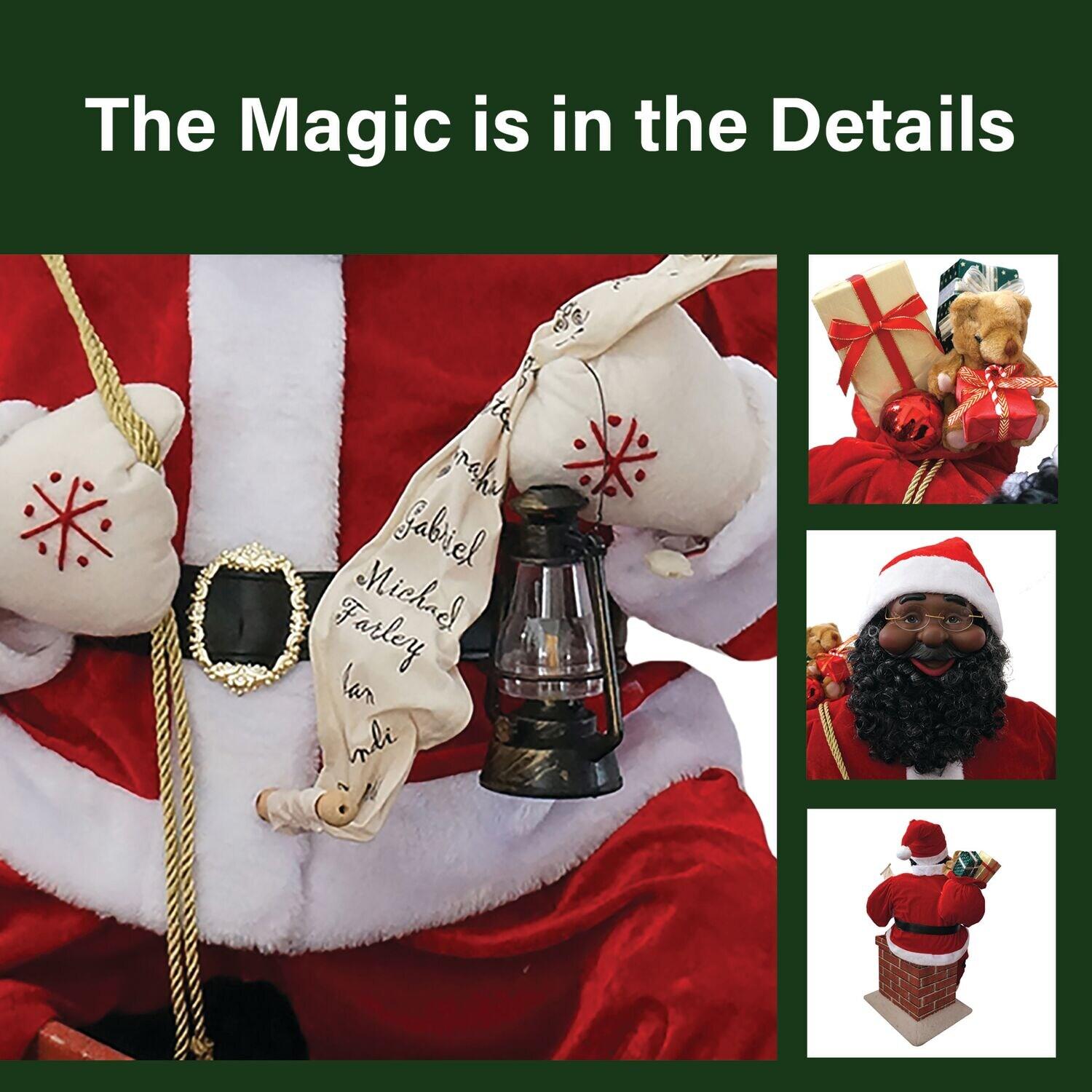Fraser Hill Farm 48" Music and Motion African American Santa Claus in the Chimney, Life-Size Christmas Holiday Indoor Home Decor