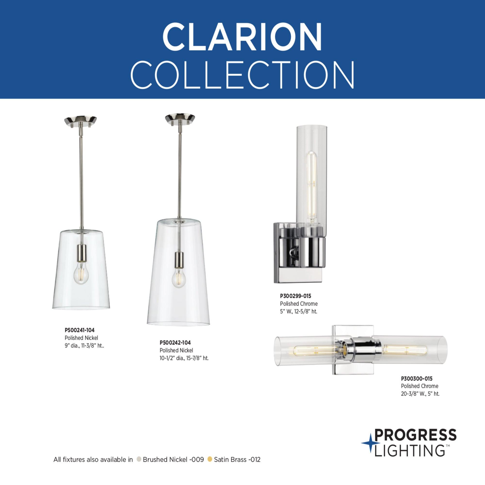 Progress Lighting Clarion 2-Light Bath Vanity Light, Polished Chrome, Glass Shade