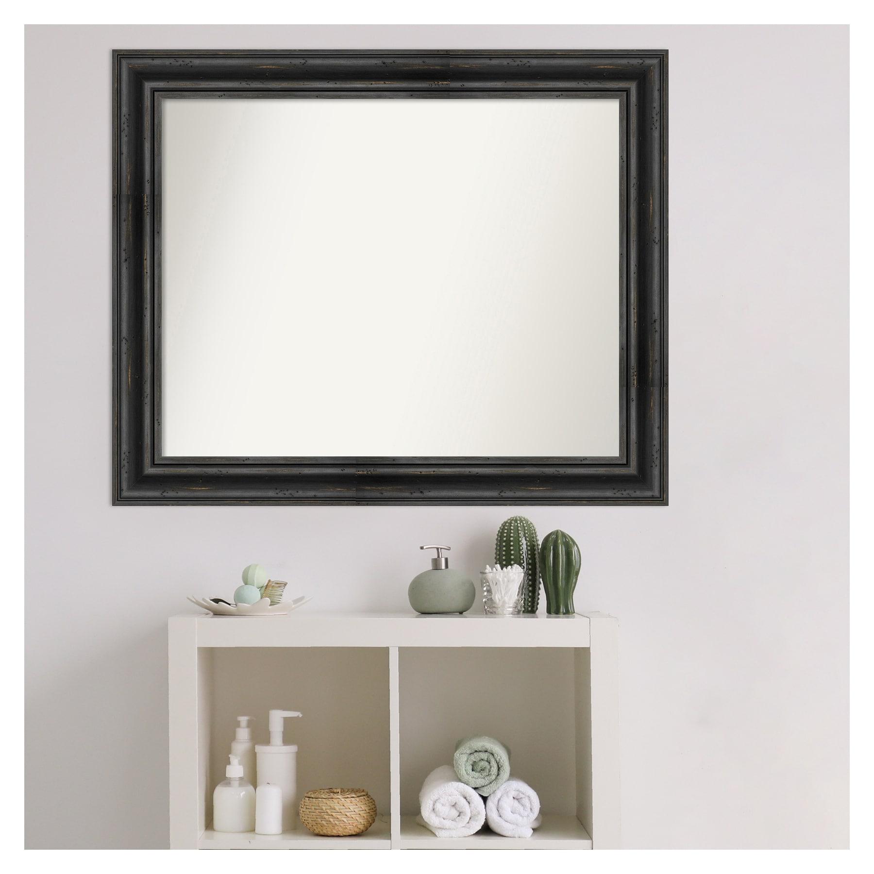 Amanti Art Rustic Pine Black Non-Beveled Wood Bathroom Wall Mirror 27.5 x 33.5 in.