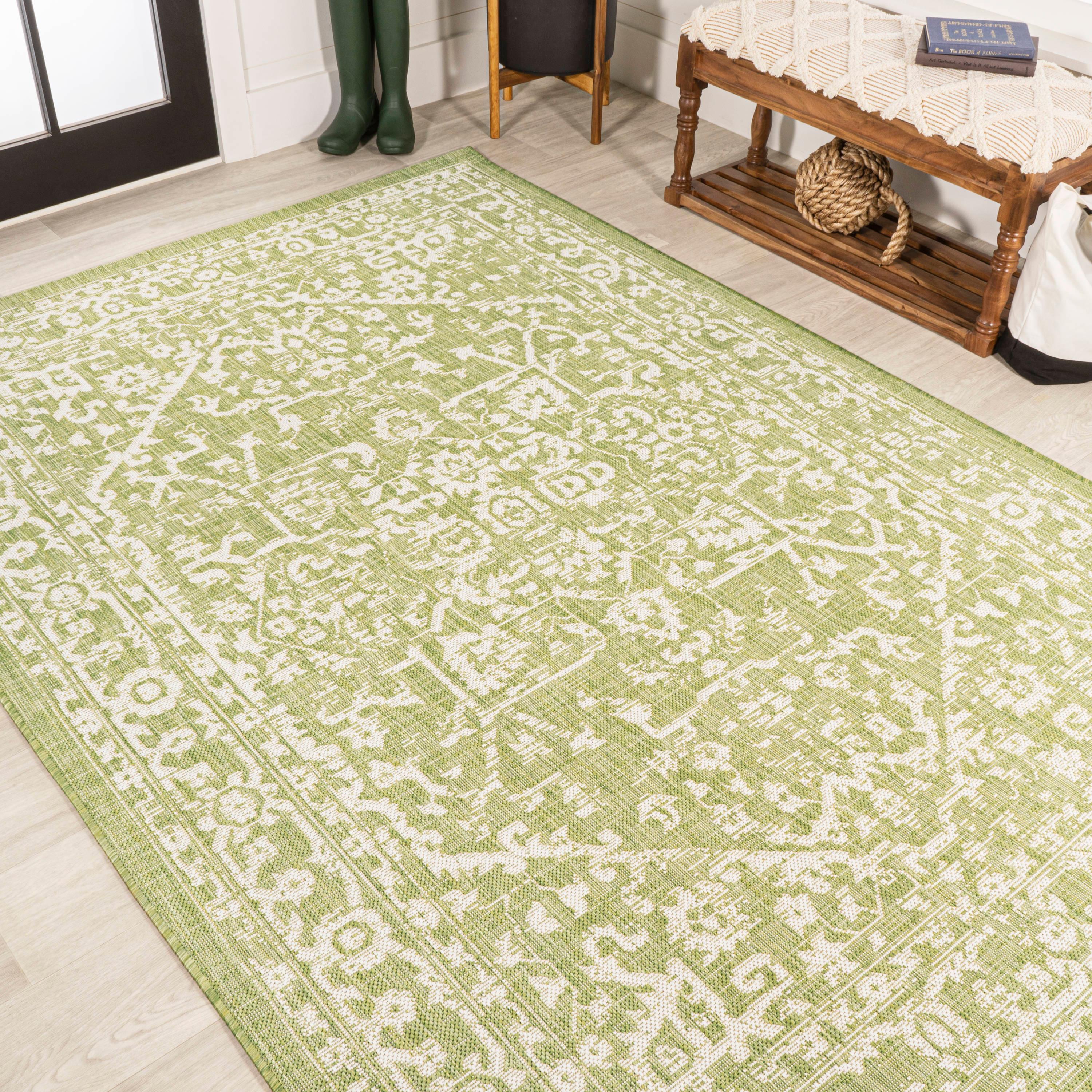 8' x 10' Malta Bohemian Styled Medallion Textured Weave Indoor/Outdoor Area Rug, Green/Cream - JONATHAN Y