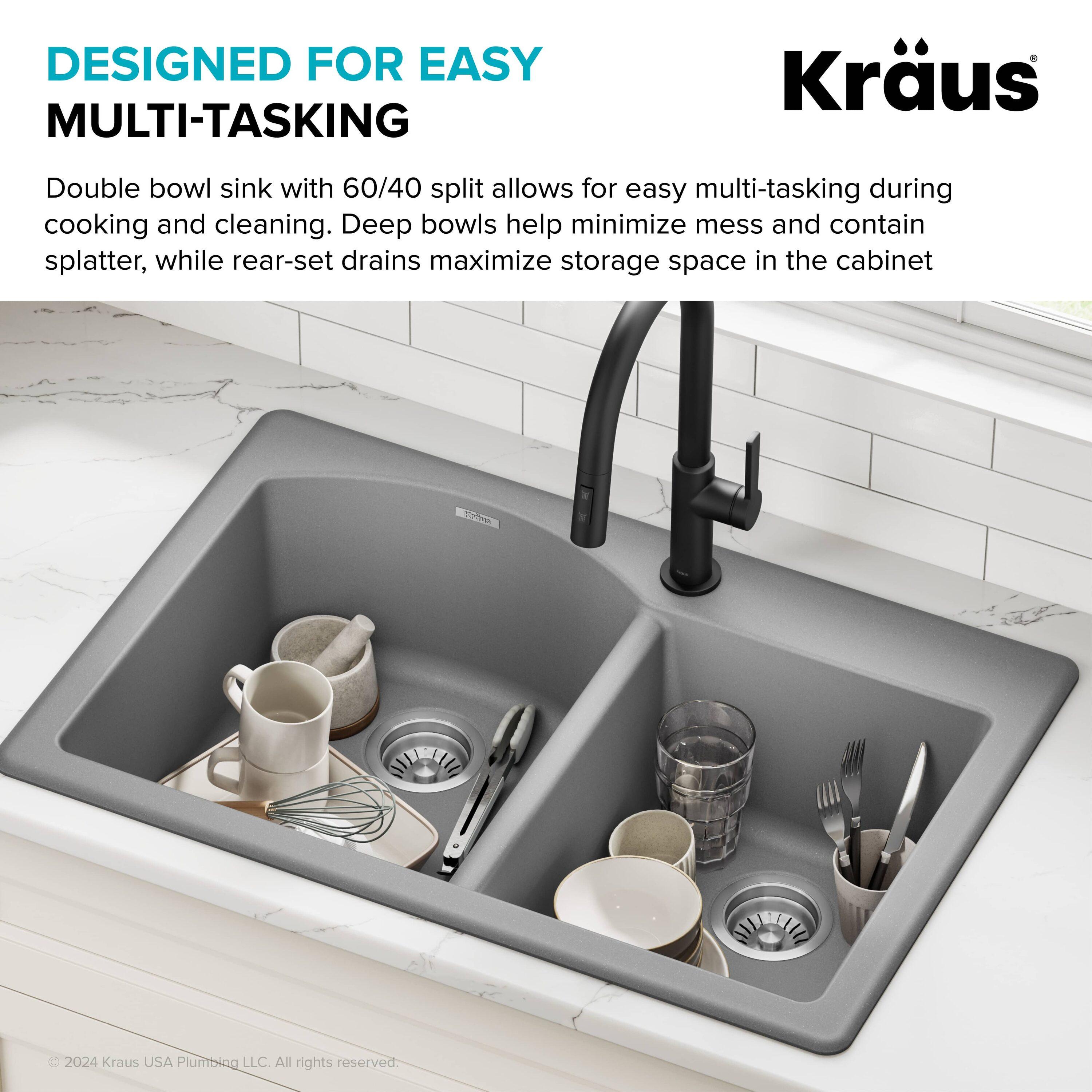 KRAUS Forteza™ 33" L Dual Mount 60/40 Double Bowl Granite Kitchen Sink