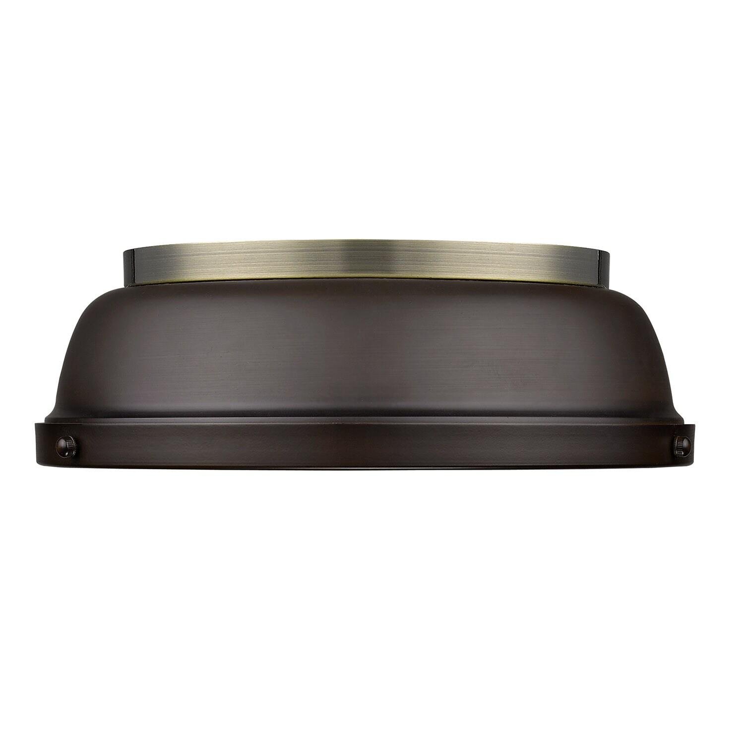 Golden Lighting Duncan 2-Light Flush Mount in Aged Brass with Rubbed Bronze