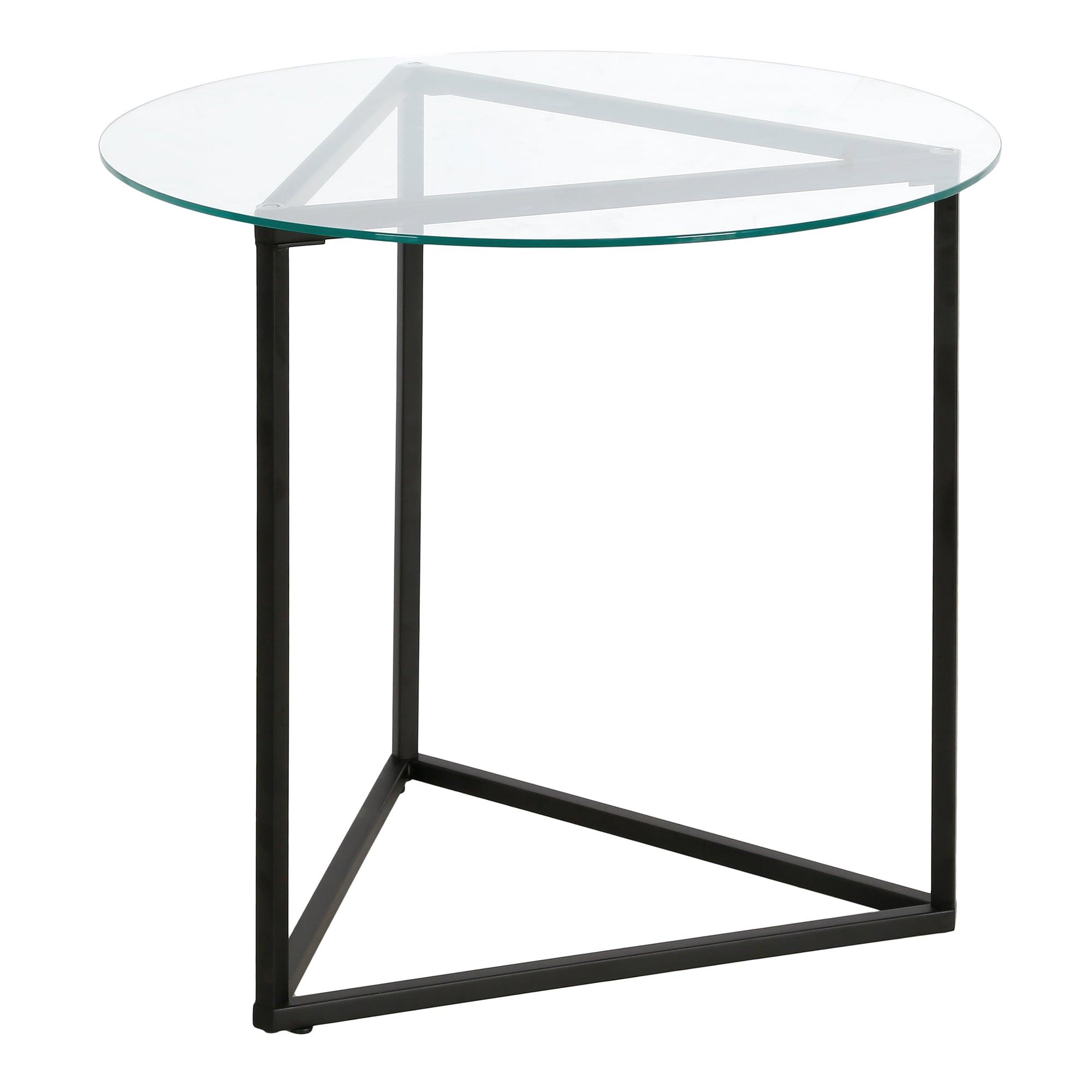 Evelyn&Zoe Jenson 24" Wide Round Side Table with Glass Top, Blackened Bronze