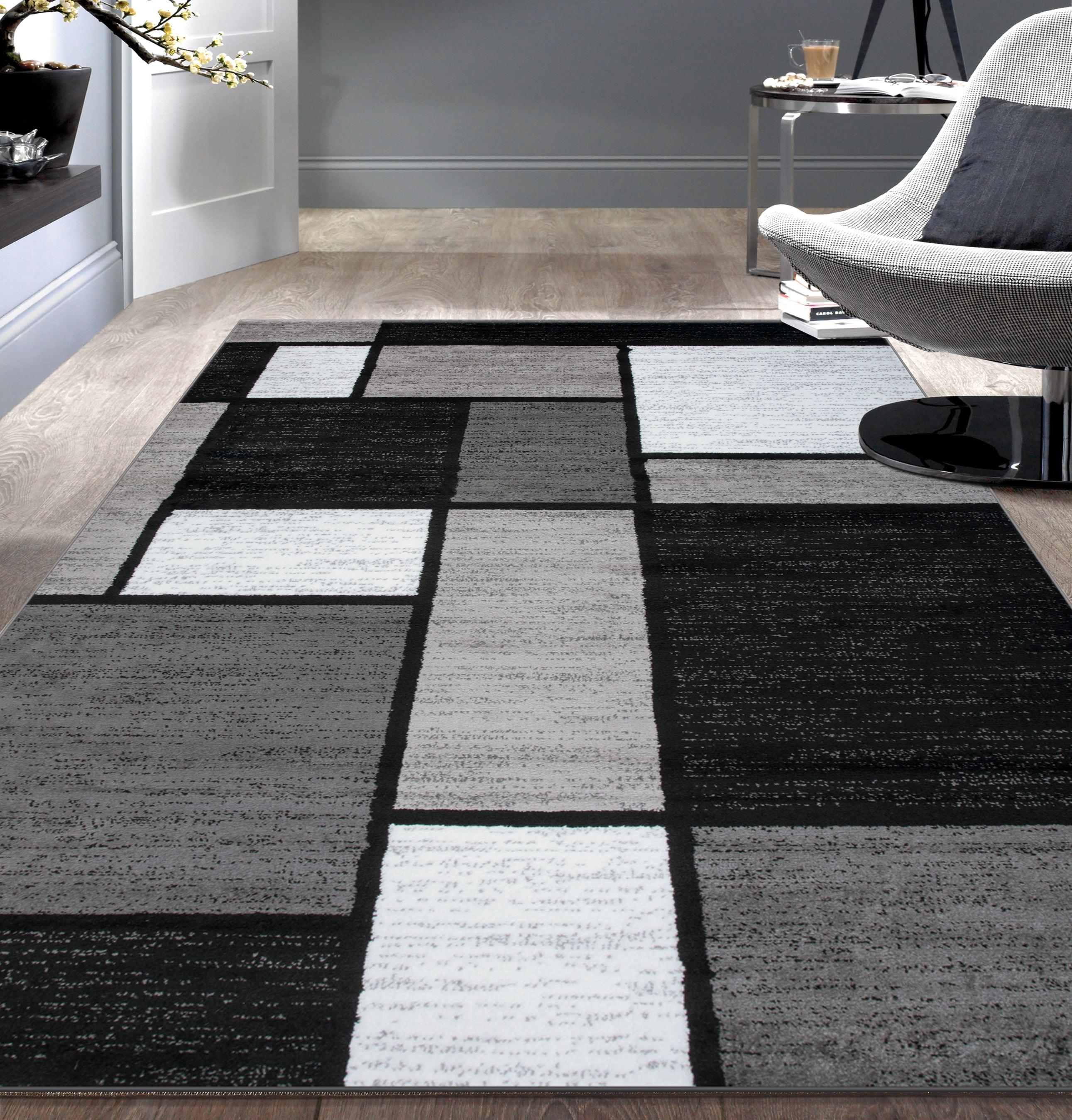 World Rug Gallery Contemporary Modern Boxed Color Block Gray 7'10"x10'2" Area Rug
