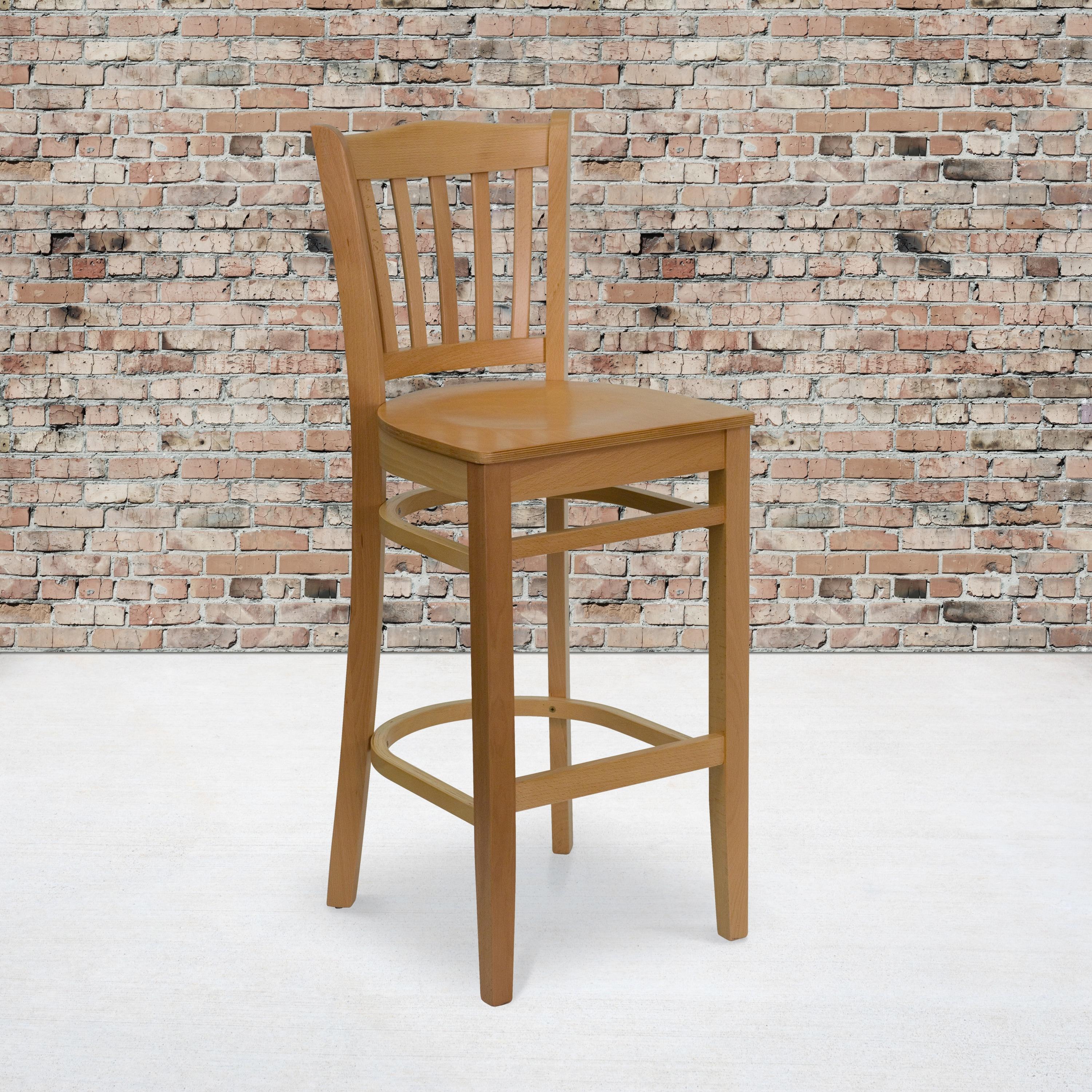 Flash Furniture HERCULES Series Vertical Slat Back Natural Wood Restaurant Barstool