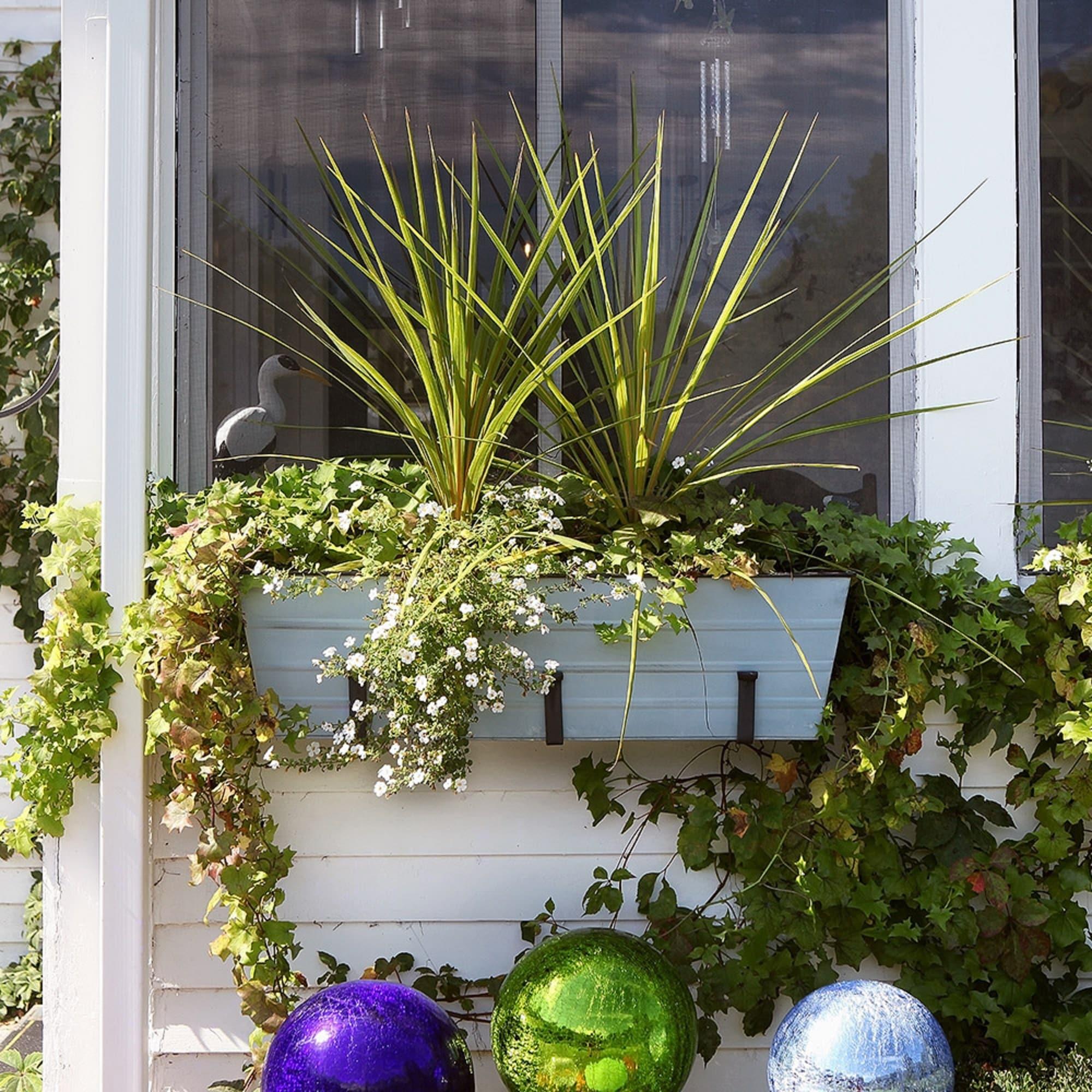 35.25" Large Galvanized Steel Flower Box Planter Nantucket Blue - ACHLA Designs: Wall-Mountable, Patina Finish, Rolled Edge