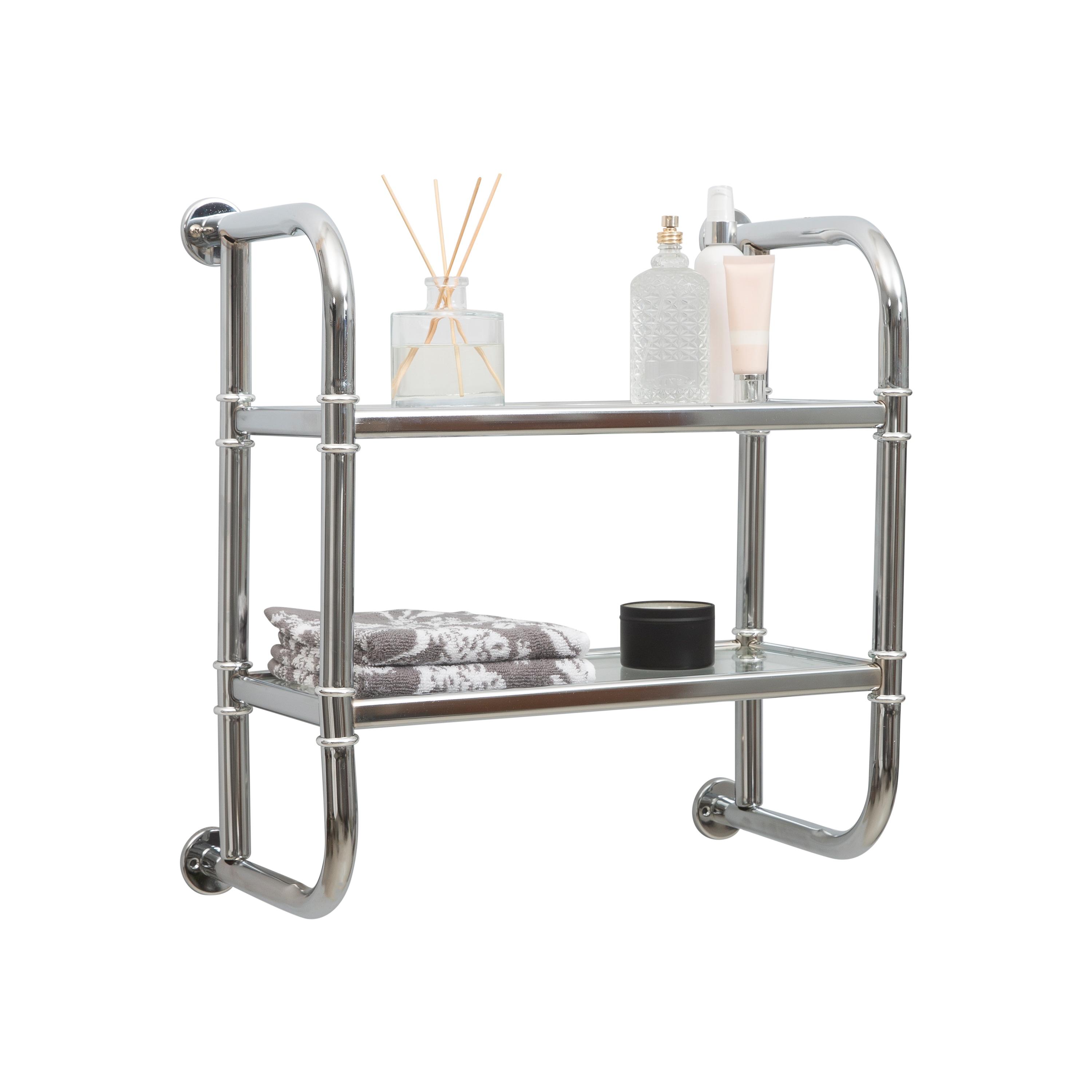 Organize It All Two Tier Bath Shelf Chrome : Microfiber, Machine Washable, Non-Slip Backing