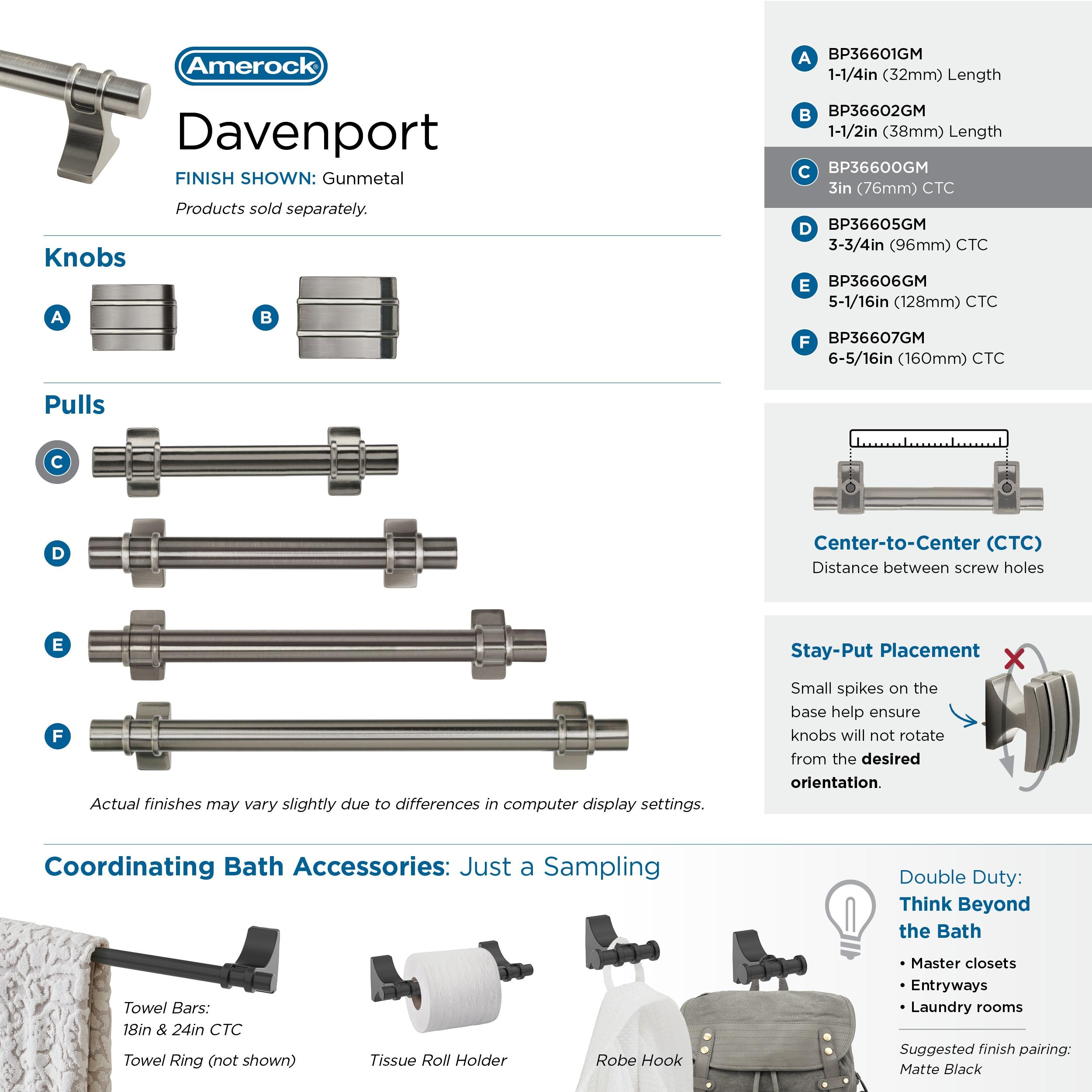 Amerock Davenport 3 inch (76mm) Center-to-Center Gunmetal Cabinet Pull