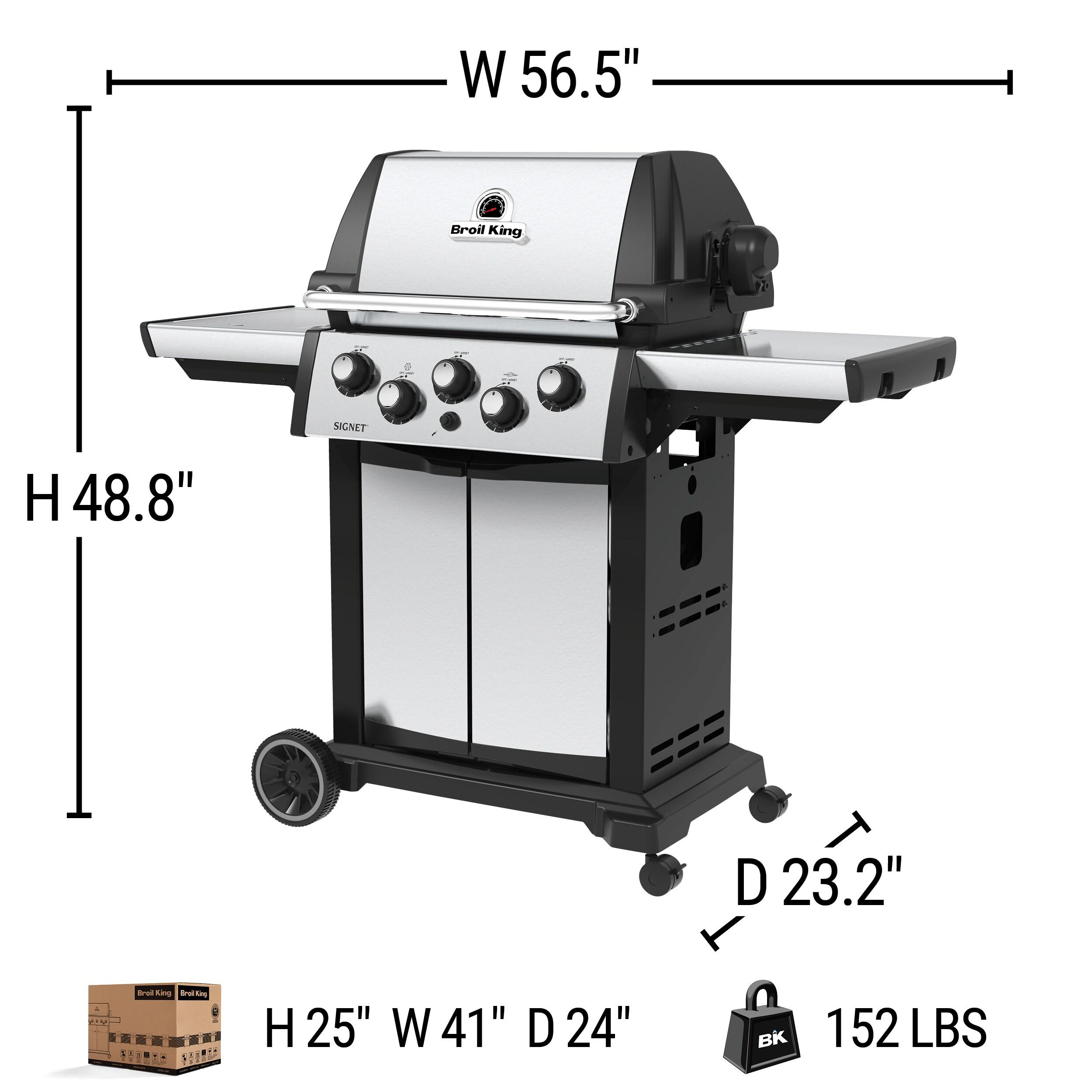 Broil King Signet 390 3-Burner Grill in Stainless Steel with Side Burner and Rear Rotisserie Burner