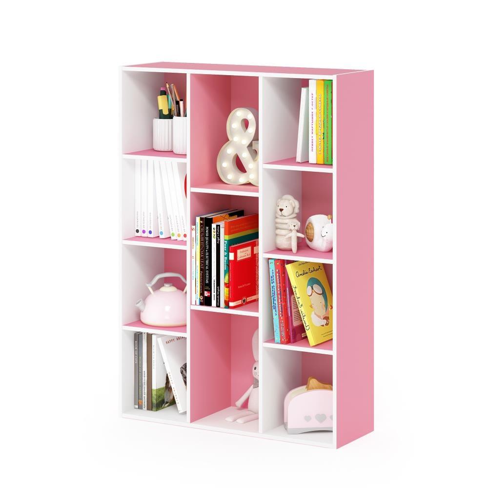 11-Cube Reversible Open Shelf Bookcase, White & Pink