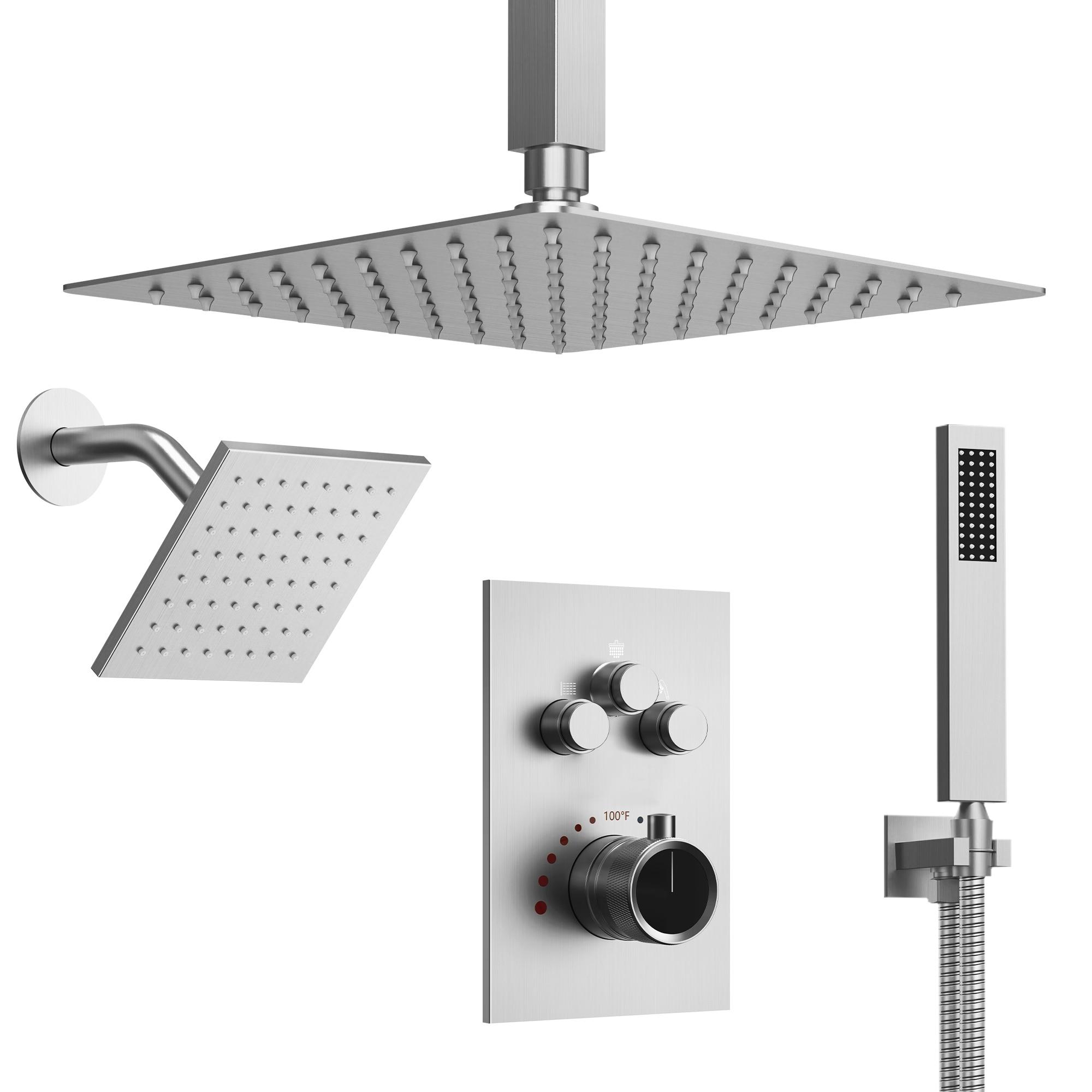 DualJetSpa 15-Spray Patterns 16" & 6" Dual Shower Head, Shower FaucetSystem with Thermostatic Rough-in Valve and Body Jets