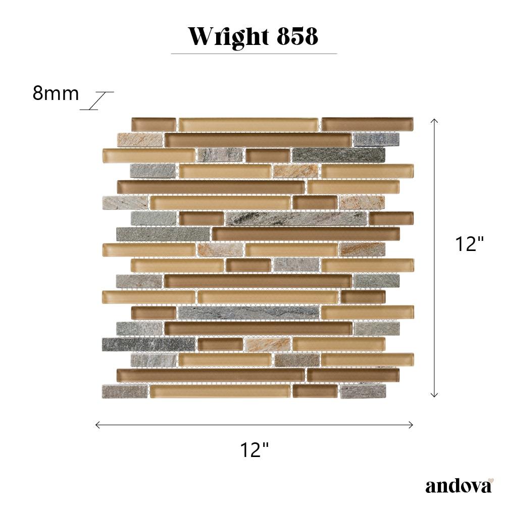 Andova Wright-Scape Straight Edge Glass & Slate Brick Joint Mosaic Kitchen Backsplash, Bathroom, Shower, Pool, Wall and Floor Tile