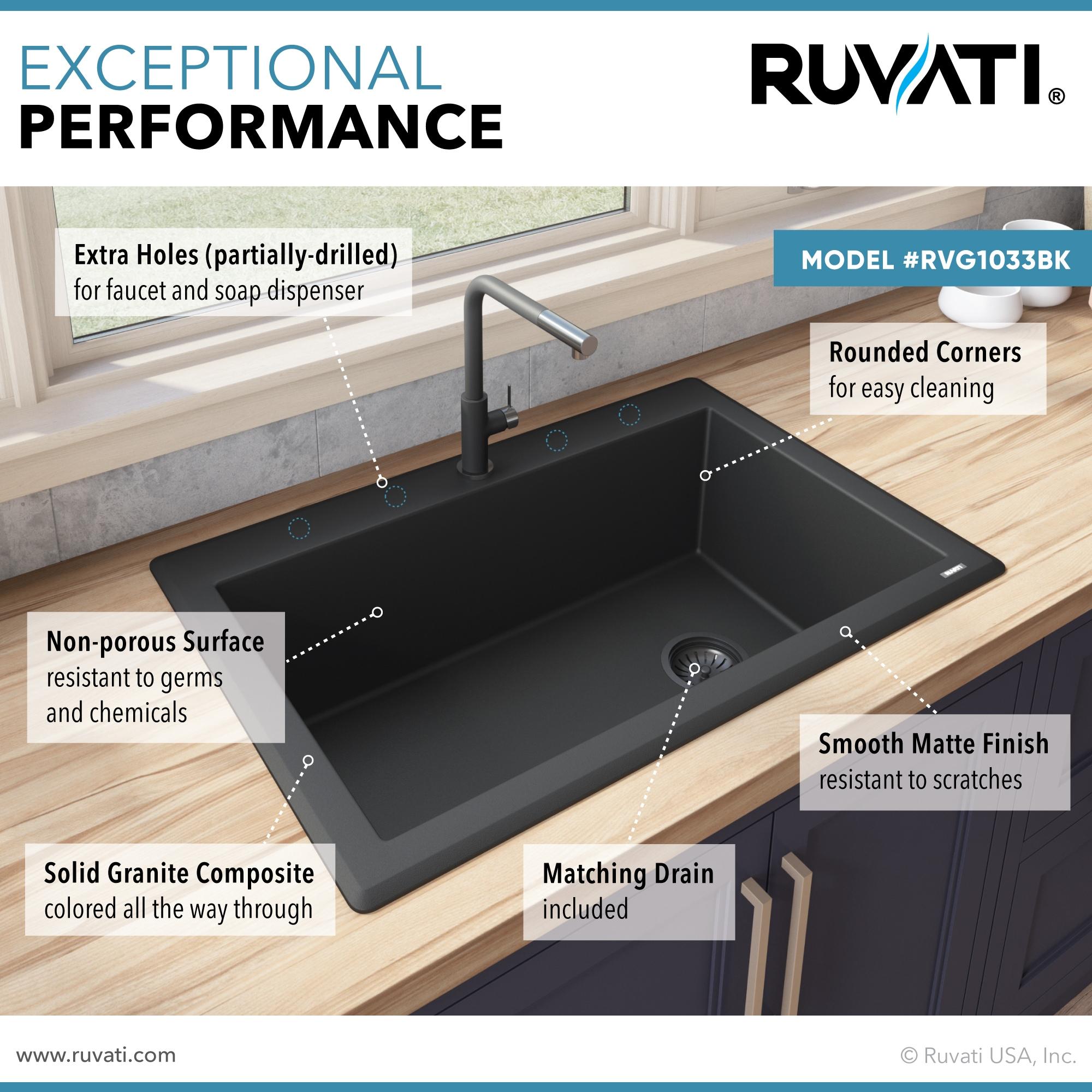 Ruvati 33 x 22 inch epiGranite Topmount Granite Composite Single Bowl Kitchen Sink