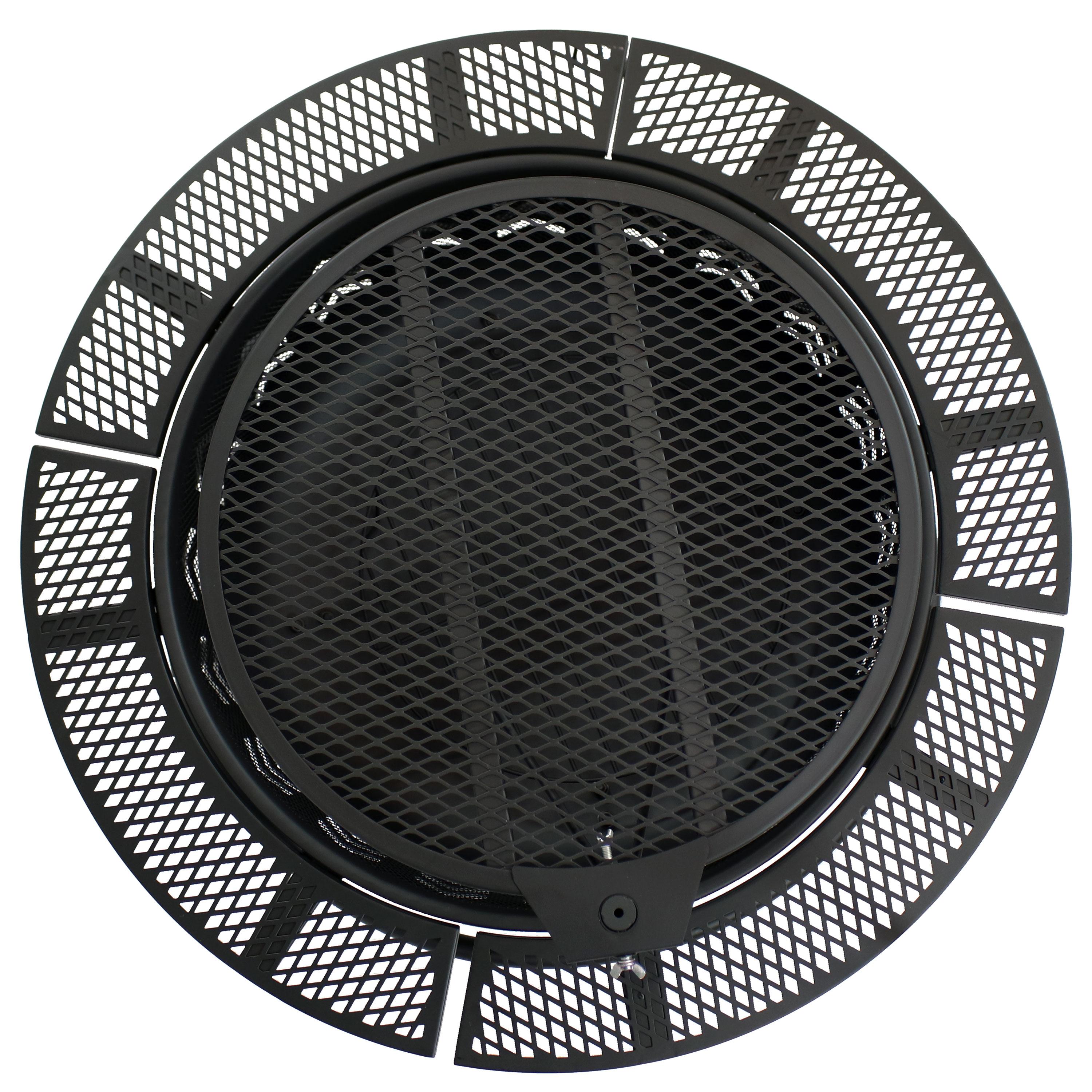 Sunnydaze Arrow Motif Heavy-Duty Steel Fire Pit with Cooking Grate, and PVC Cover - 32-Inch Round - Black