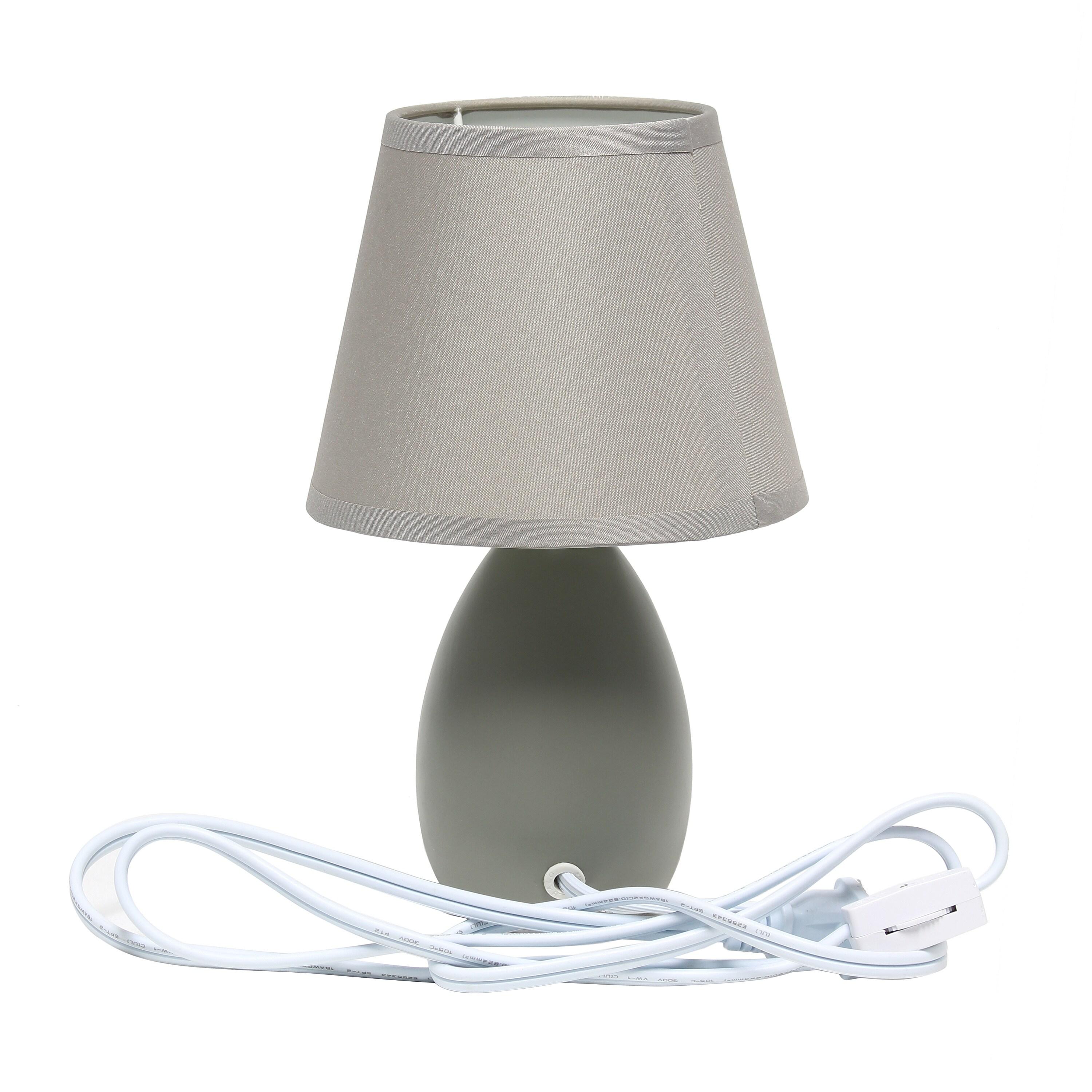 Simple Designs 9.45" Mini Egg Oval Ceramic Table Lamp with Matching Shade (Includes LED Light Bulb) Gray