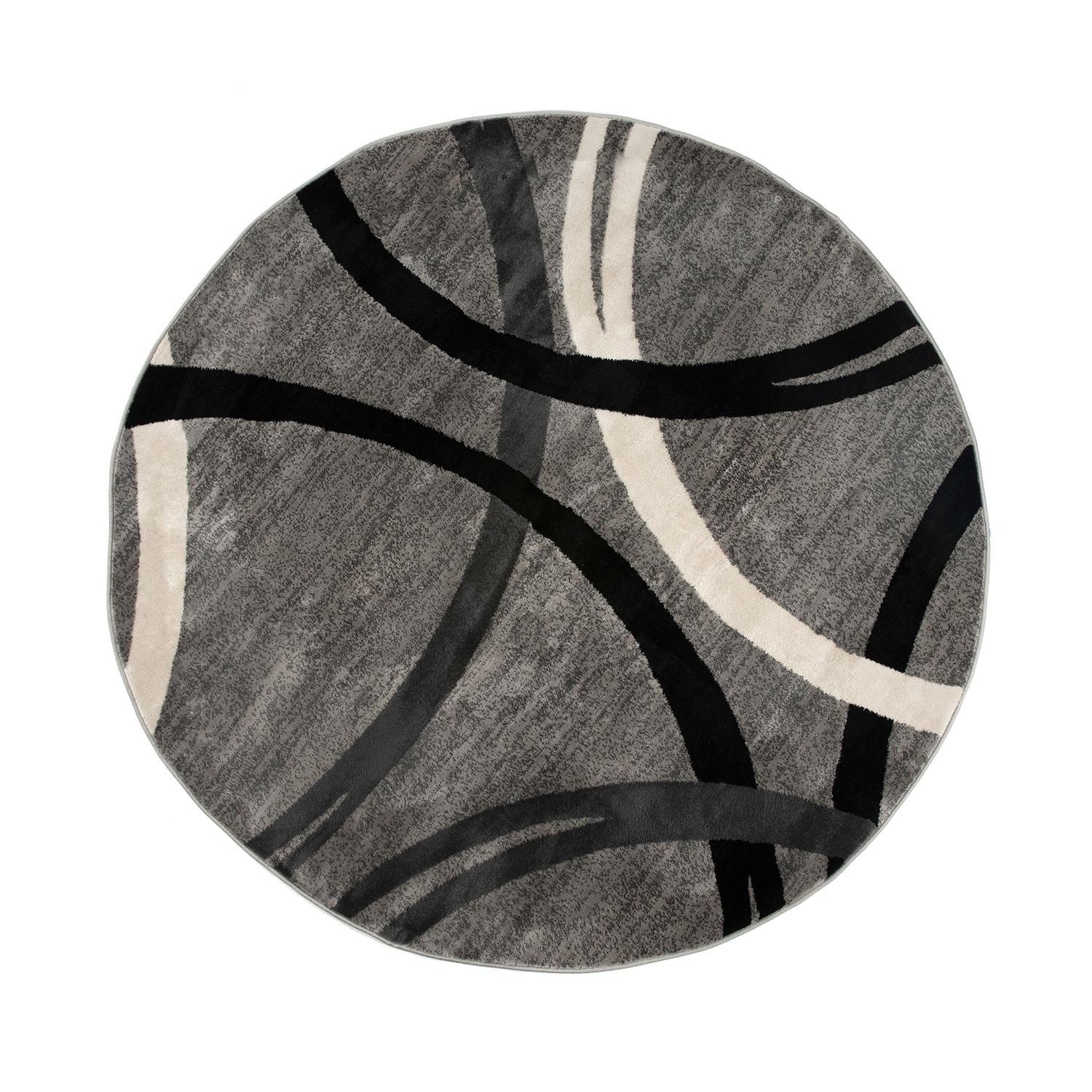 World Rug Gallery Contemporary Abstract Circles Design Area Rug - GRAY 8' Round