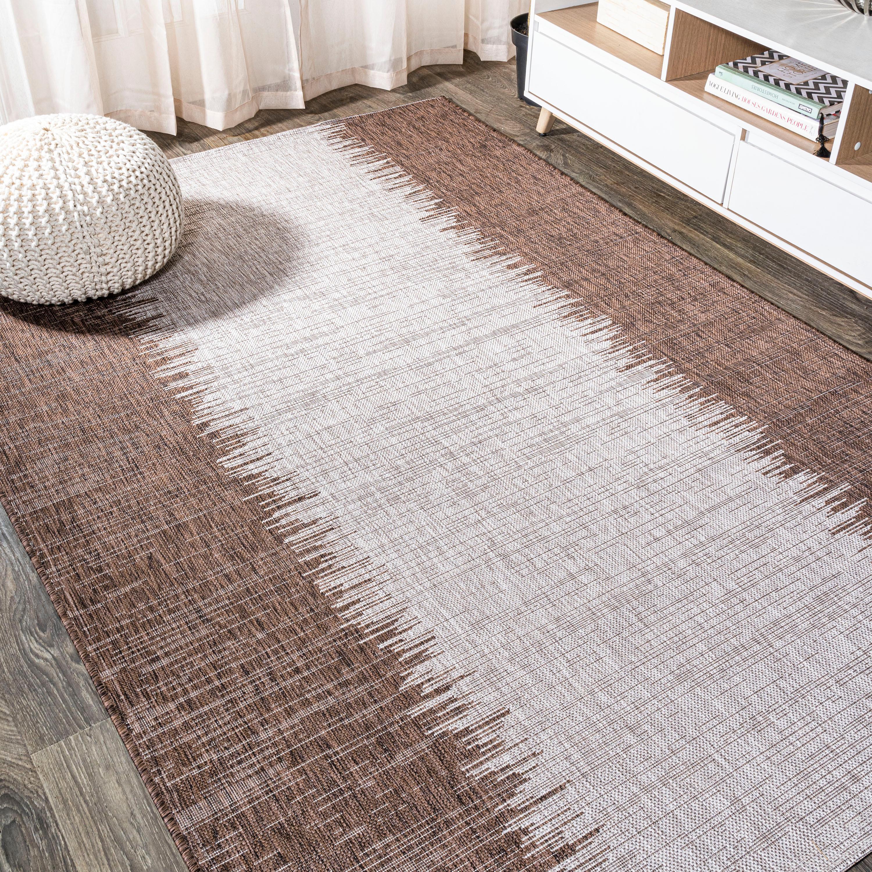 5'x8' Tavira Modern Strie' Indoor/Outdoor Area Rug, Brown/Beige - JONATHAN Y