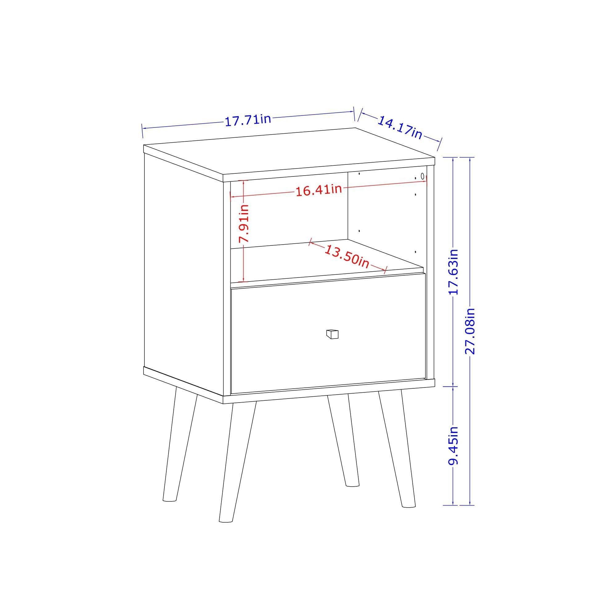 Liberty 1.0 Mid Century Modern Nightstand White - Manhattan Comfort: Bedside Table with Storage & Shelving