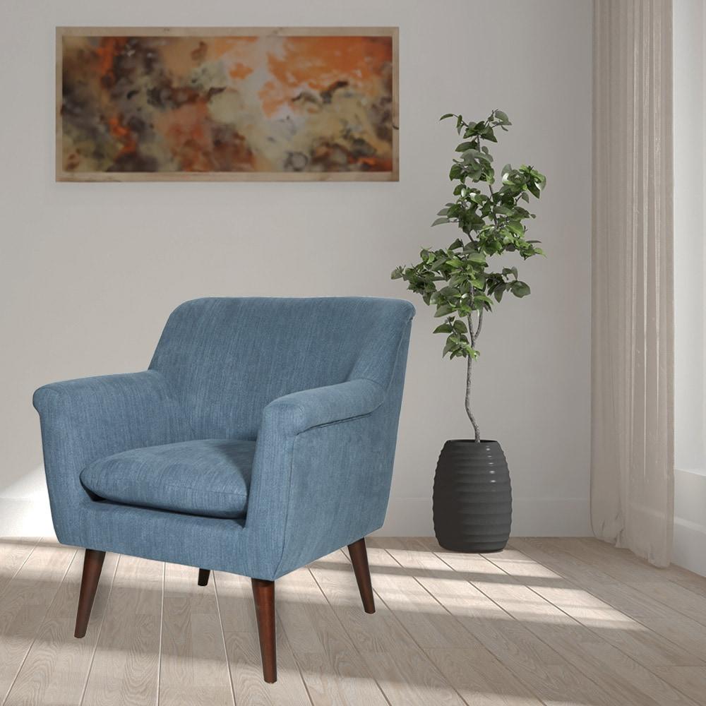 Dane Accent Chair with Dark Coffee Finish Legs Blue Steel - OSP Home Furnishings: Mid-Century Modern, Polyester, Wood Frame