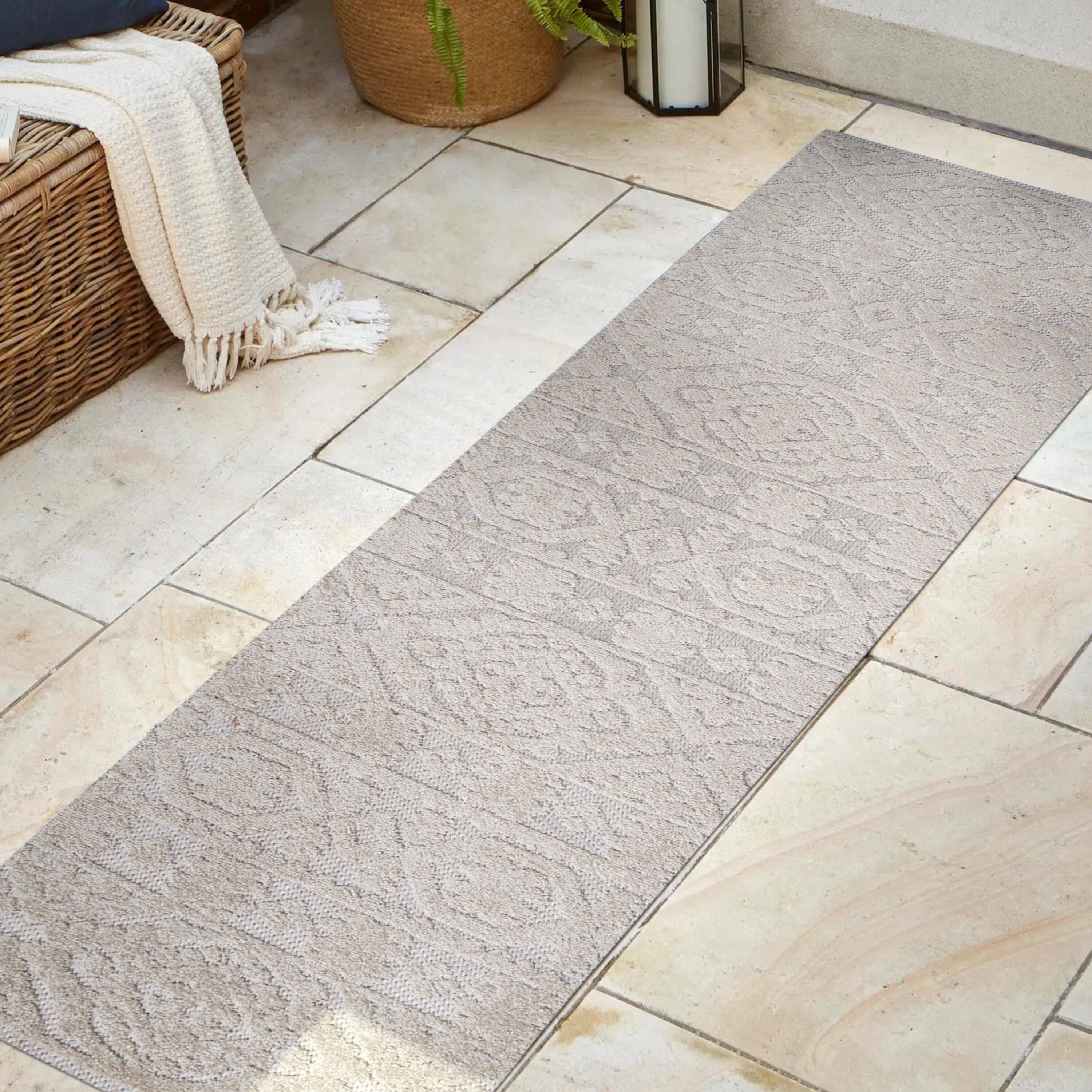 2'x8' Citta High-Low Pile Mediterranean Tile Indoor/Outdoor Runner Rug, Beige - JONATHAN Y