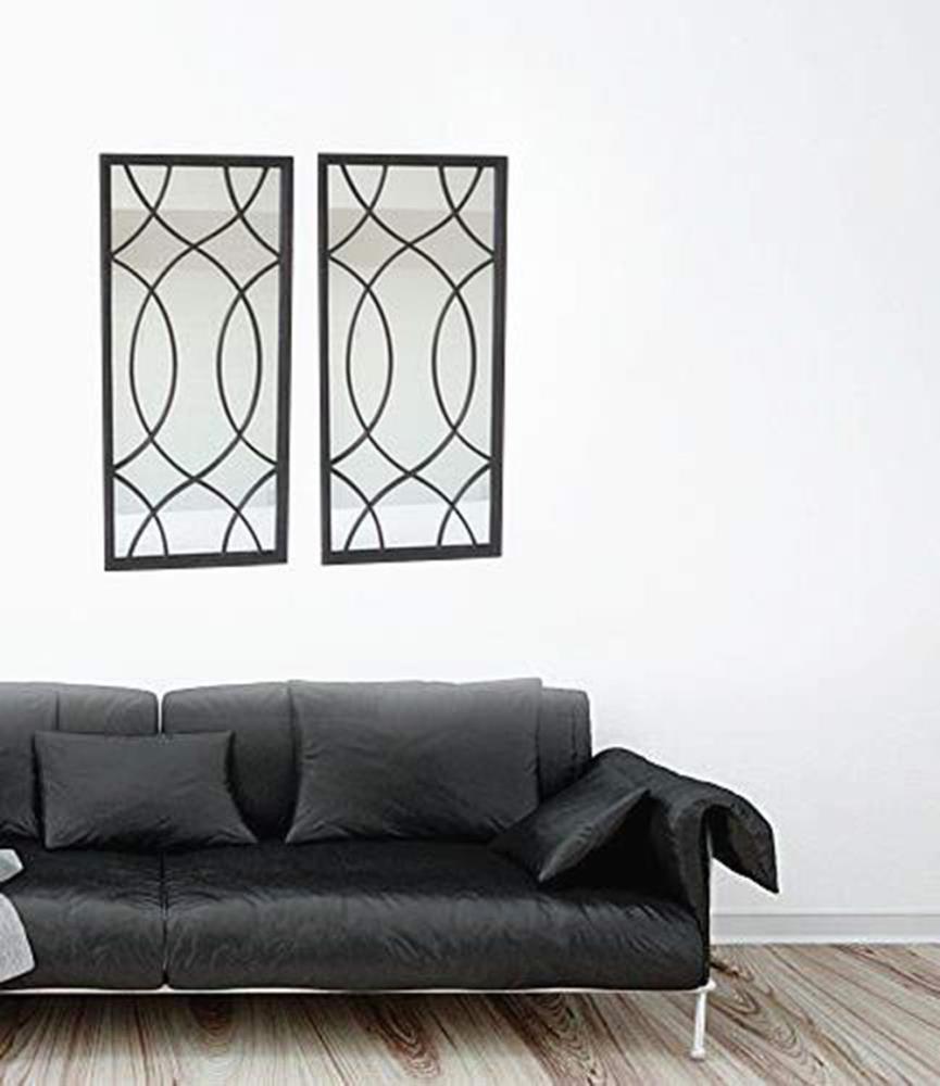 Parisloft Rectangle Window Pane Metal Wall Mirror, Black, 27.75" H