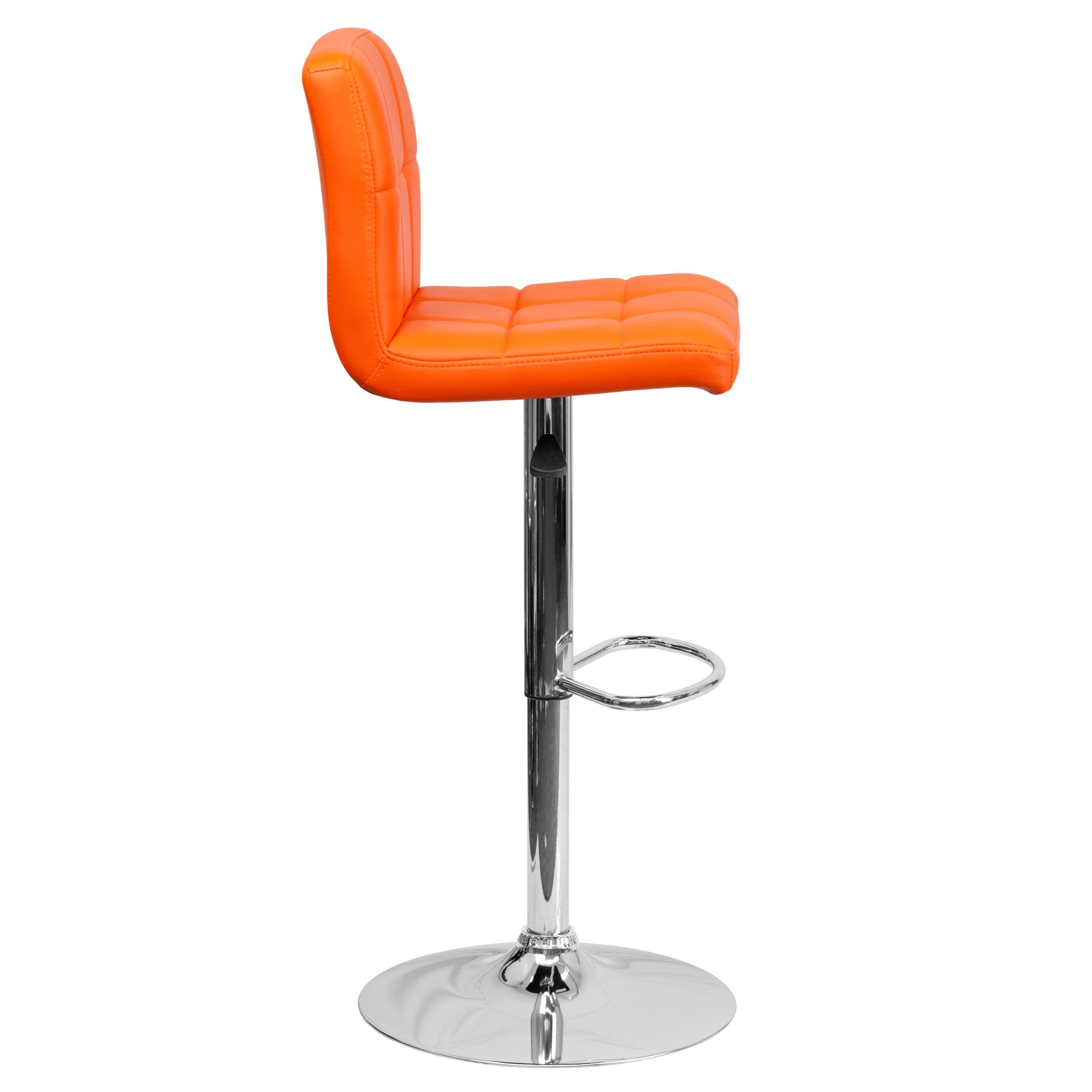 Flash Furniture Contemporary Orange Quilted Vinyl Adjustable Height Barstool with Chrome Base