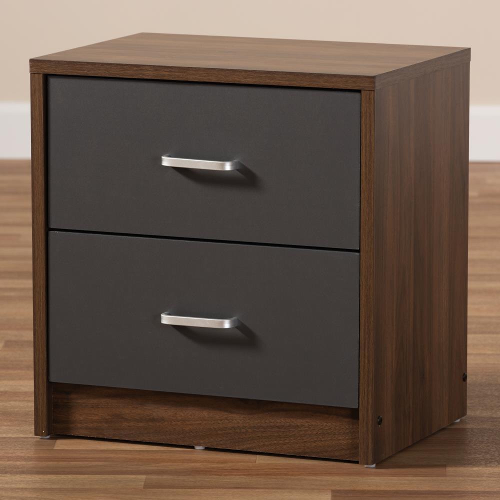 Hansel 2 Drawer and Finished Nightstand Brown/Gray - Baxton Studio