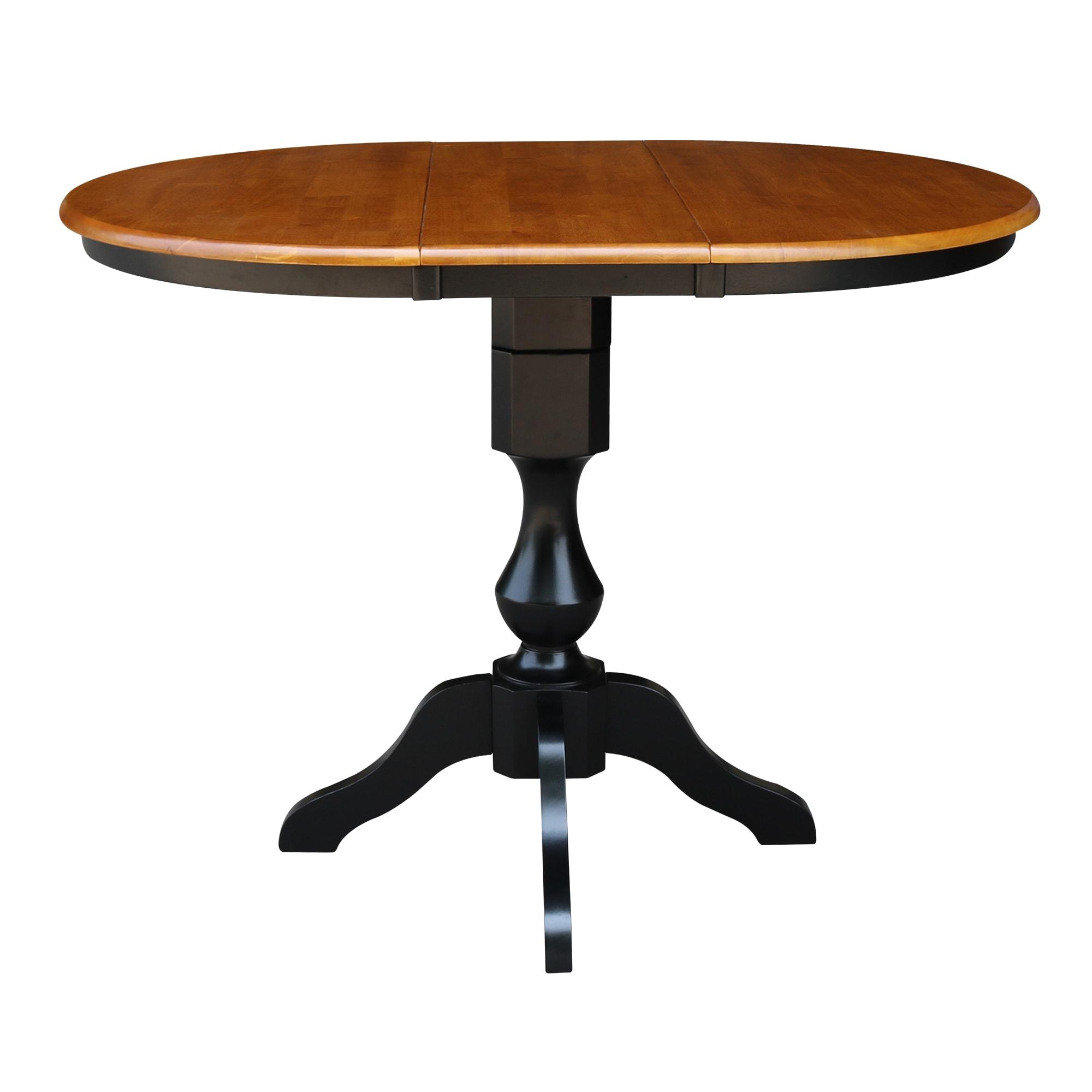 International Concepts Solid Wood 36 in. Round Top Counter Height Table with 12 in. Leaf in Black/Cherry