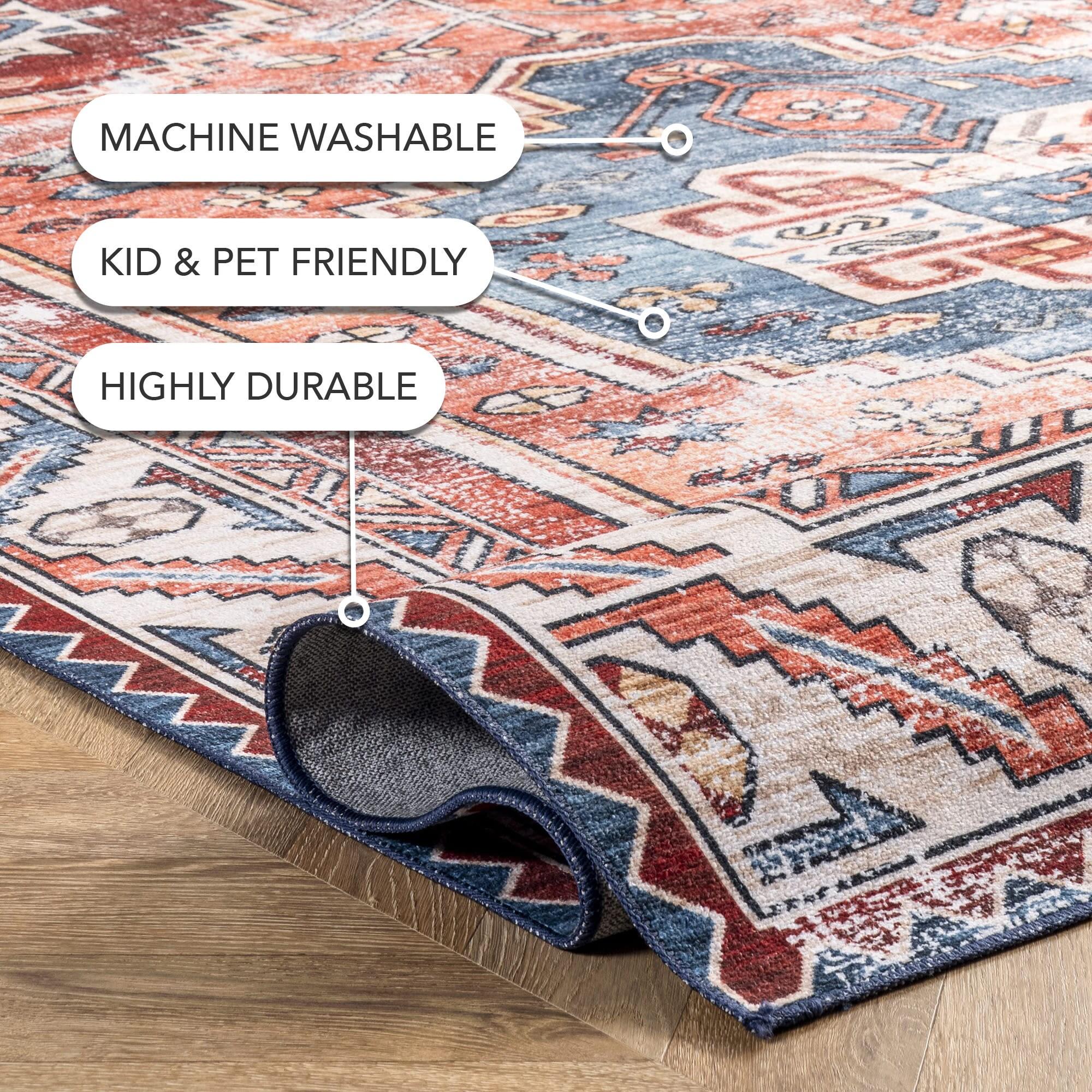 Nuloom Marli Pet Friendly Machine Washable Faded Medallion Area Rug, 5' x 8', Rust