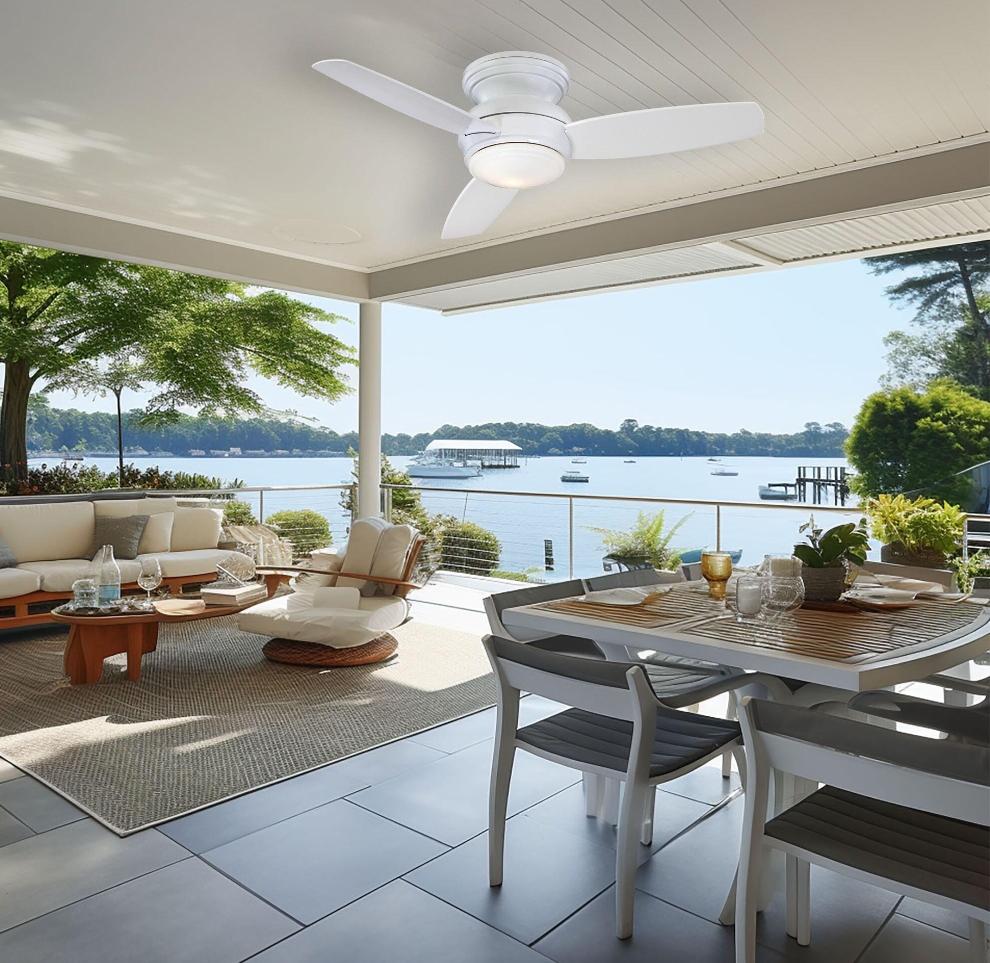 44" Minka Aire Vintage Hugger Outdoor Ceiling Fan with LED Light White Wet Rated for Patio Exterior House Porch Gazebo Garage Barn