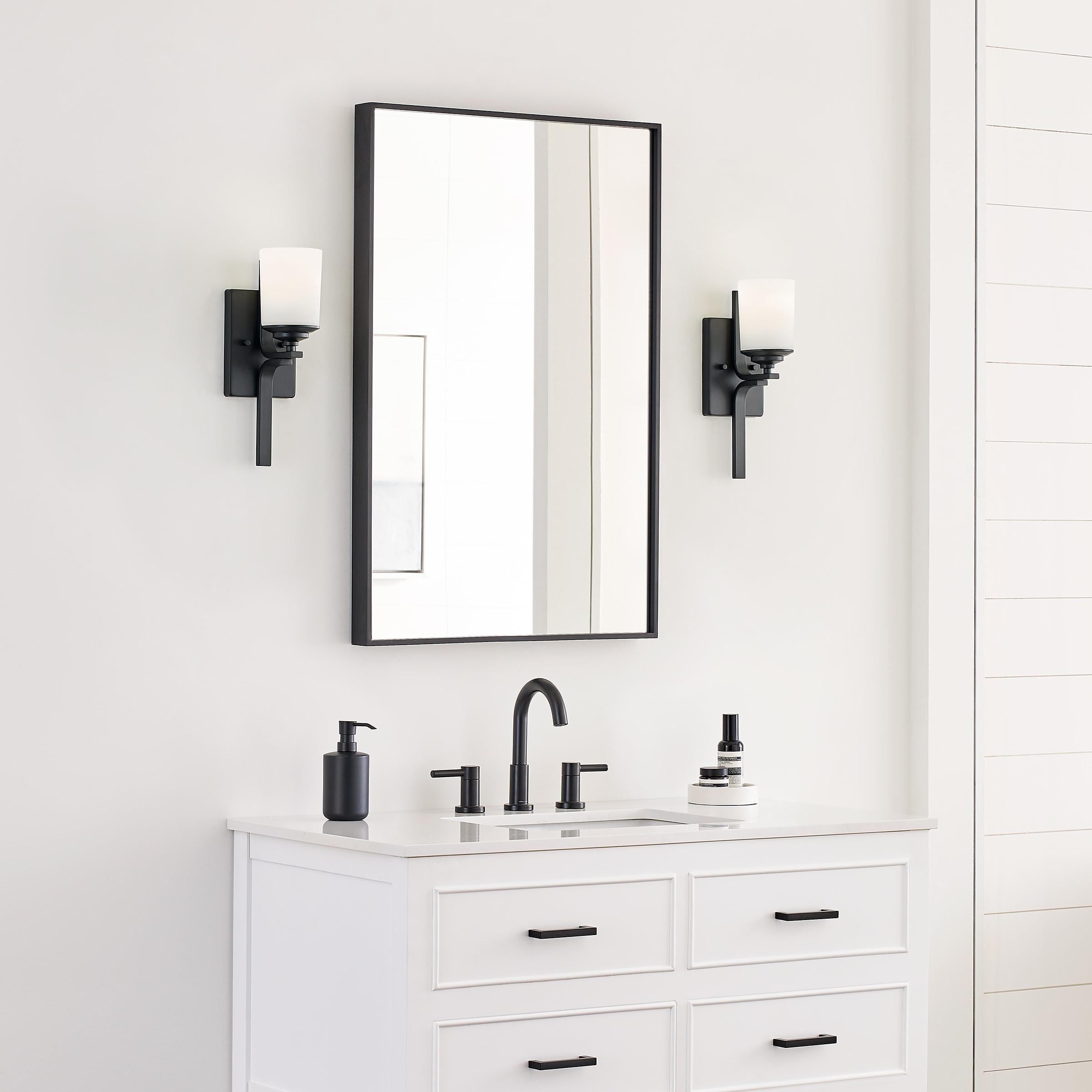 Generation Lighting 4130701-112 Kemal Etched/White Glass Cylinder Torchiere Wall Sconce Lighting Fixture, 1-Light 75 Watt, 15" H x 5" W, Midnight Black