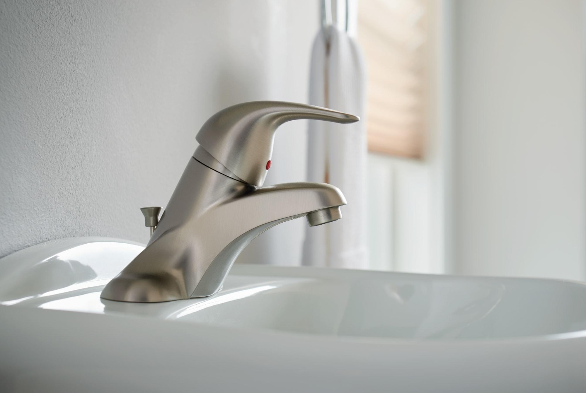 Moen Adler 4 in. Centerset Single-Handle Low-Arc Bathroom Faucet in Spot Resist Brushed Nickel