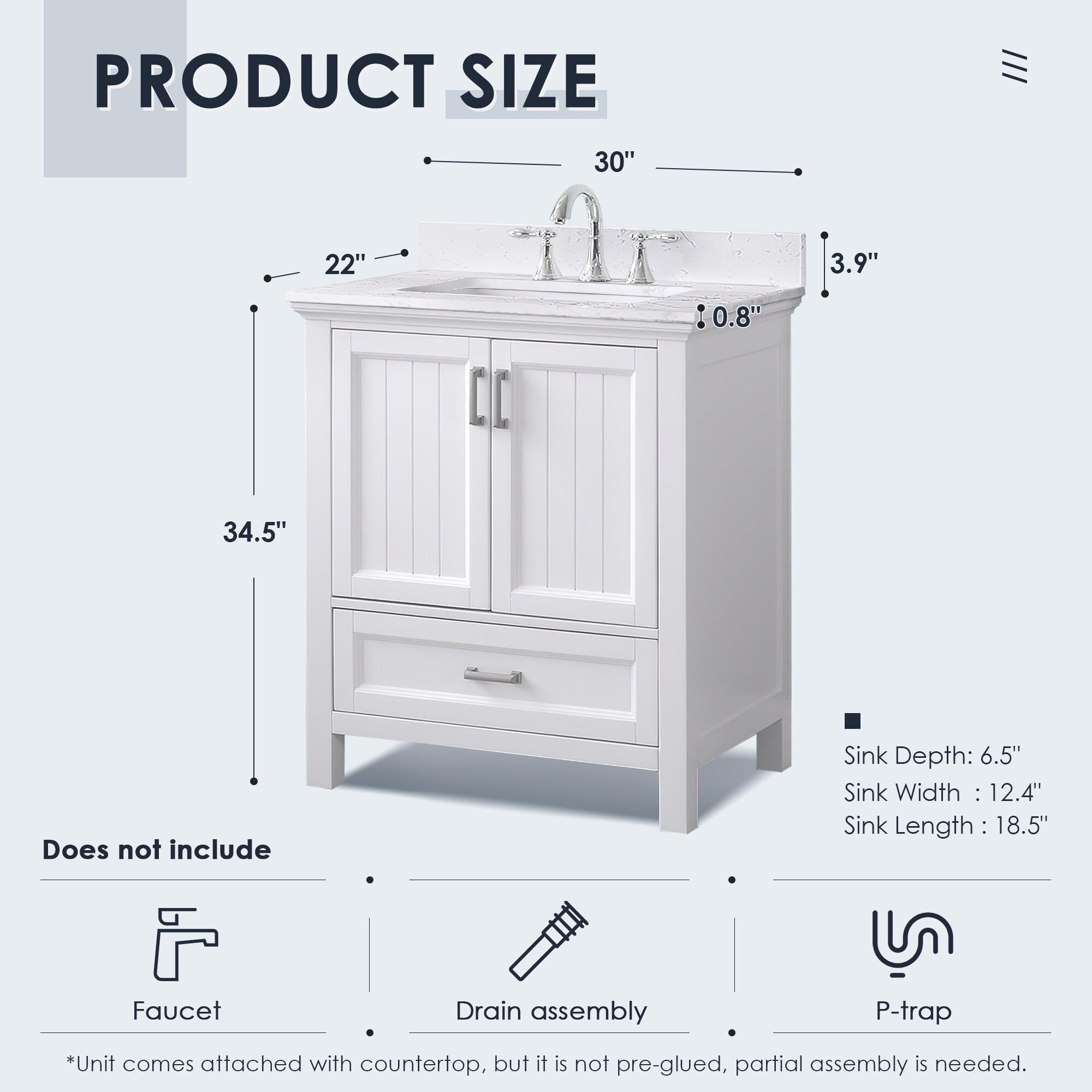 Isla 30" Single Bathroom Vanity Set in White and Carrara White Marble Countertop without Mirror