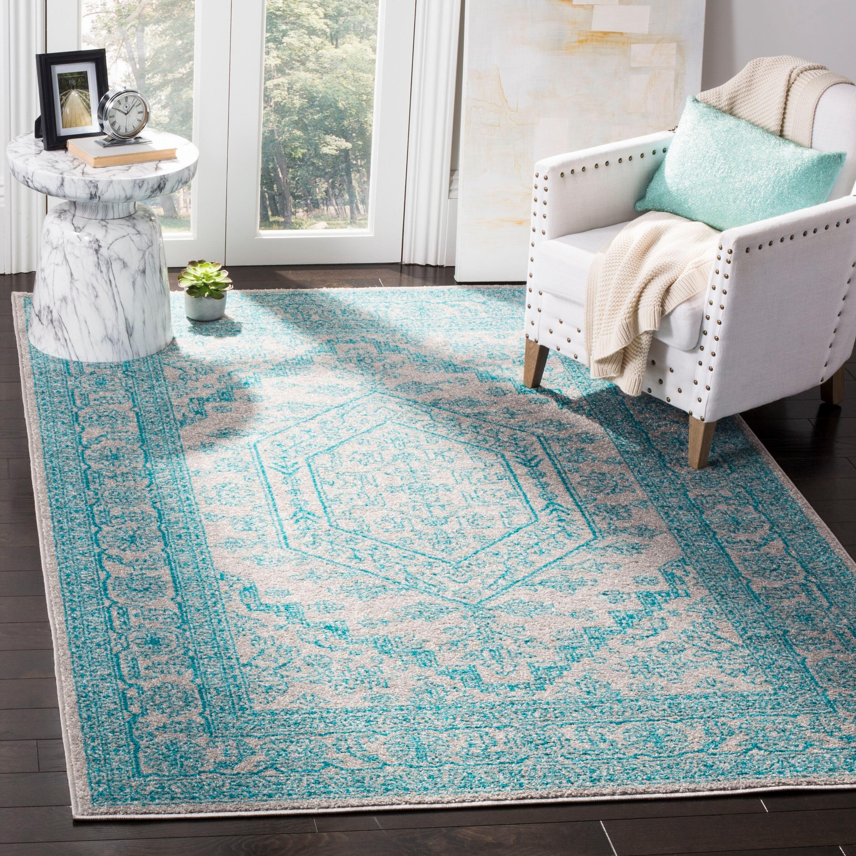 Adirondack ADR108 Power Loomed Area Rug - Light Grey/Teal - 6'x6' - Safavieh.