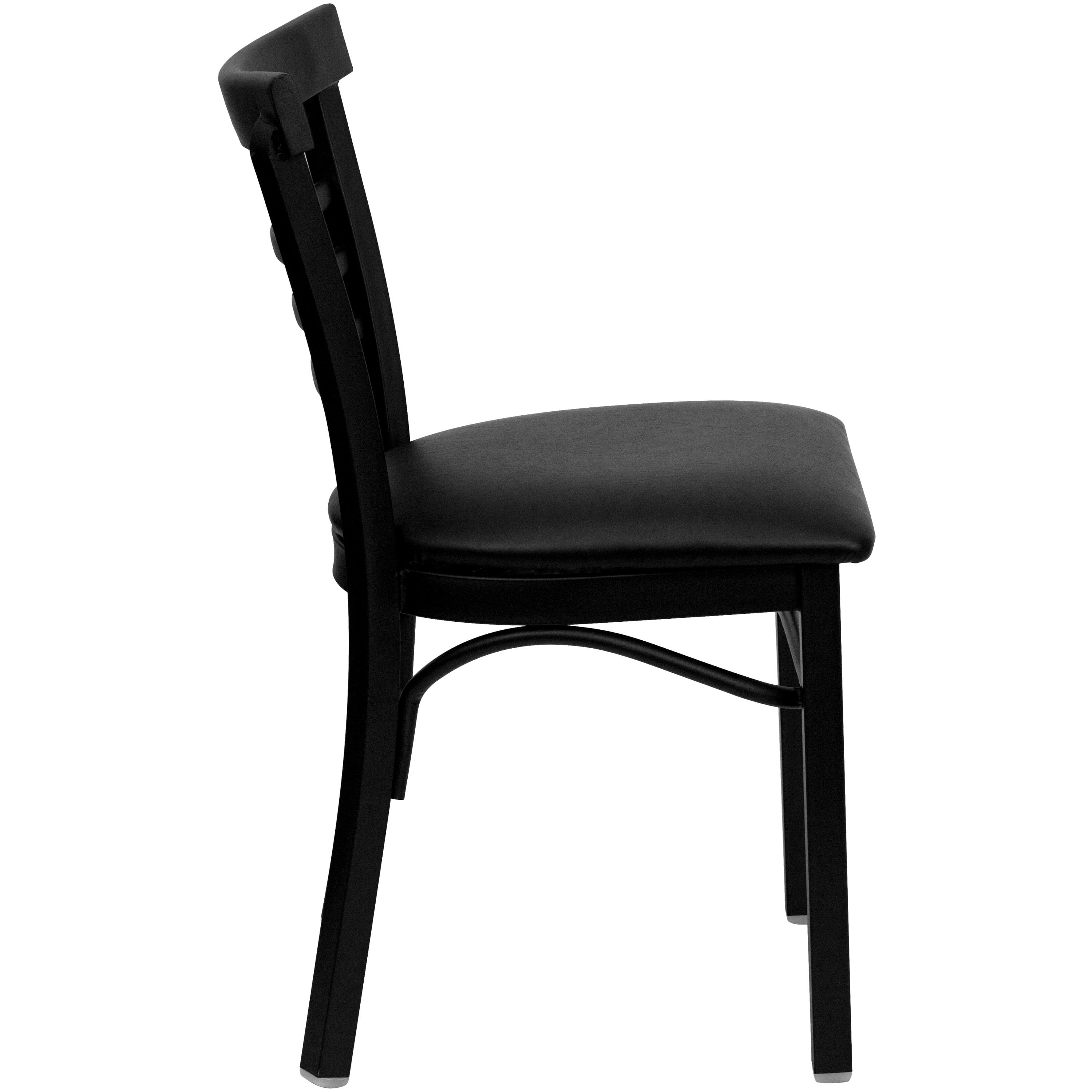 Flash Furniture HERCULES Series Black Three-Slat Ladder Back Metal Restaurant Chair - Black Vinyl Seat