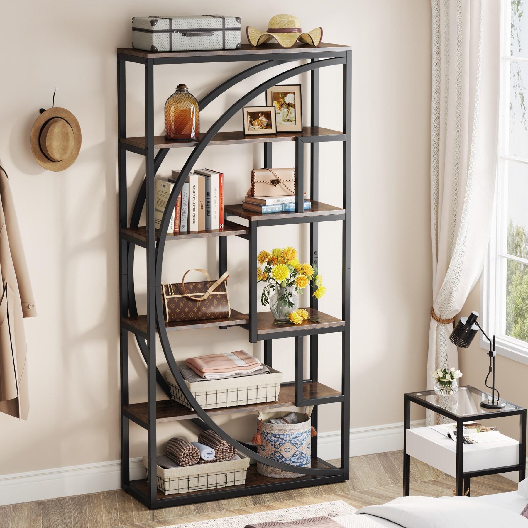 Hommoo Industrial Bookshelf Bookcase with 8 Open Storage Shelf Rustic Brown & Black