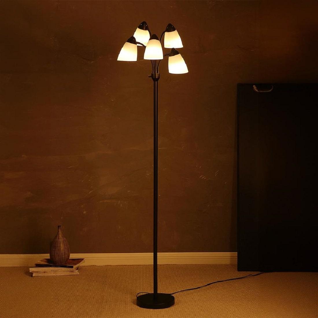 Brightech Medusa 74 in. Modern 5-Light Height Adjustable Gooseneck LED Floor Lamp with 5 Cone Shades