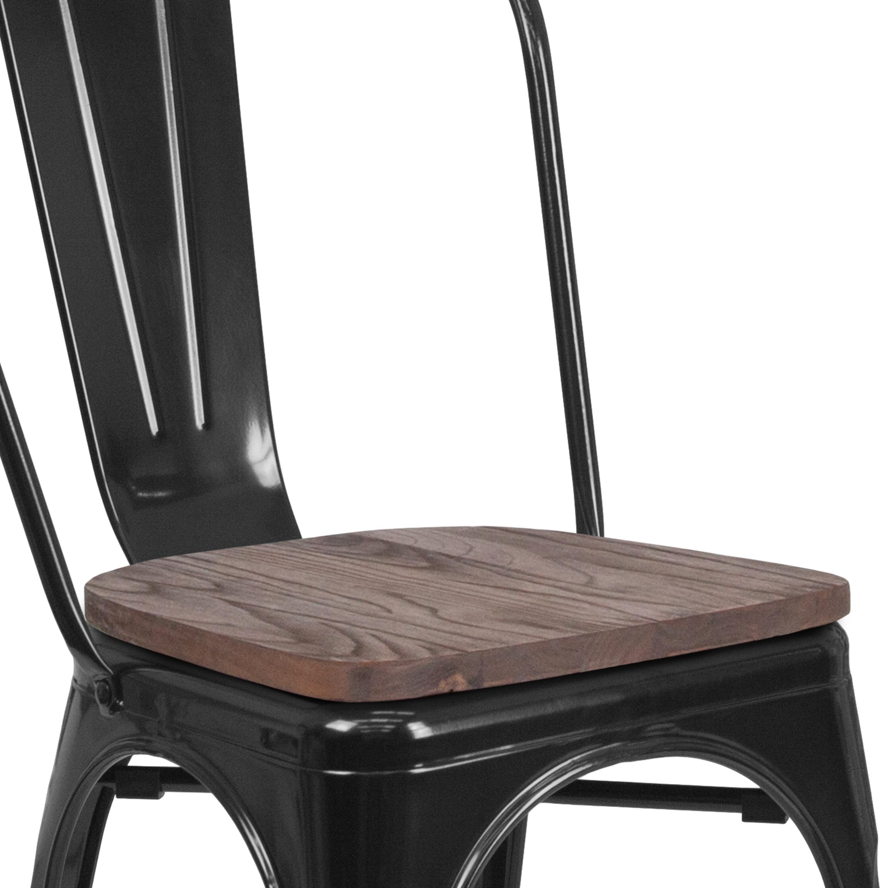 Flash Furniture Black Metal Stackable Chair with Wood Seat