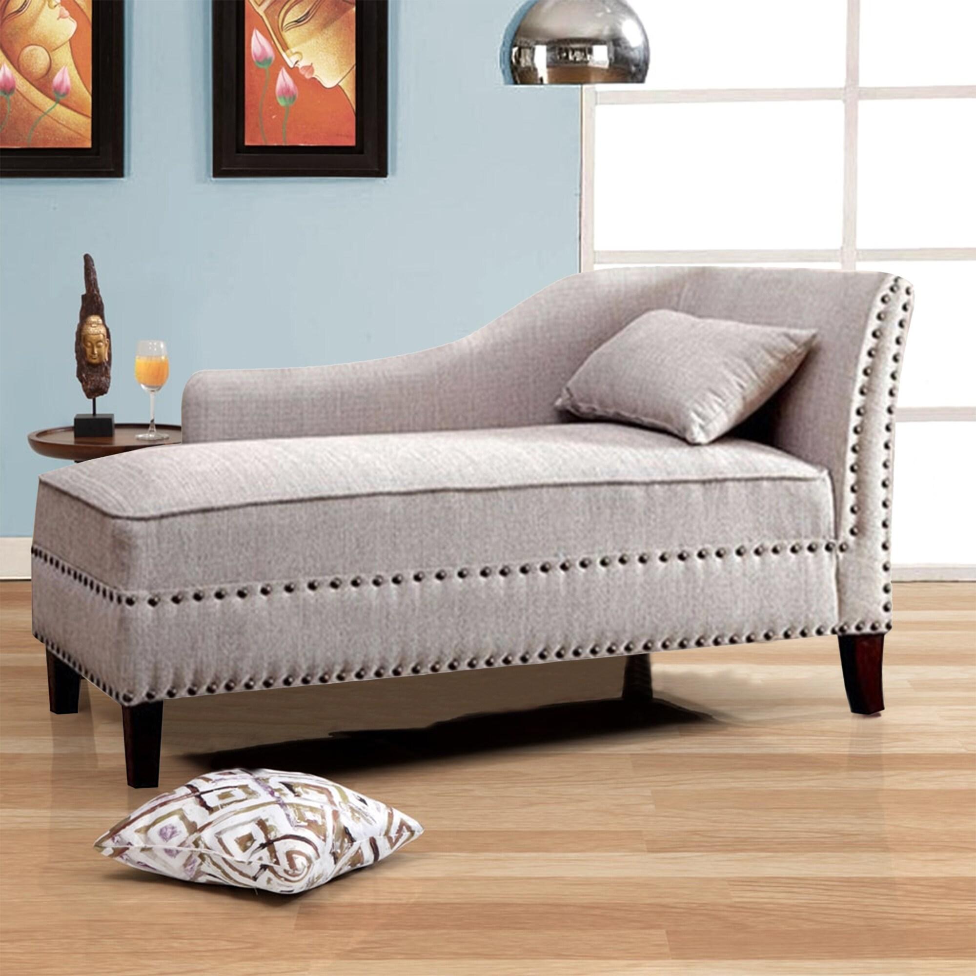 Benzara Contemporary Gray Linen Like Fabric Chaise-Color:Beige