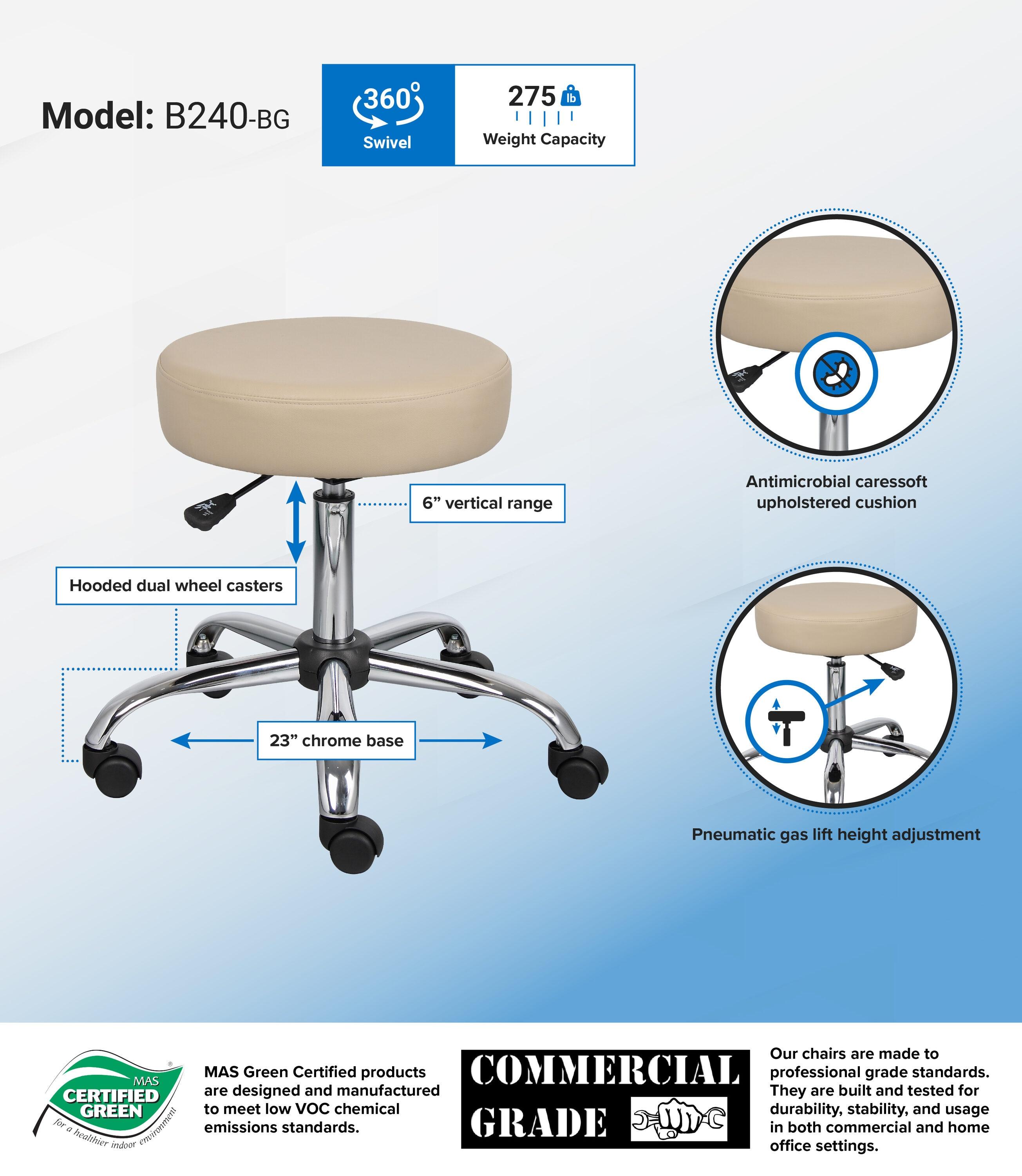 Boss Office & Home B240-BG Transitional Adjustable Upholstered Medical Stool, Beige