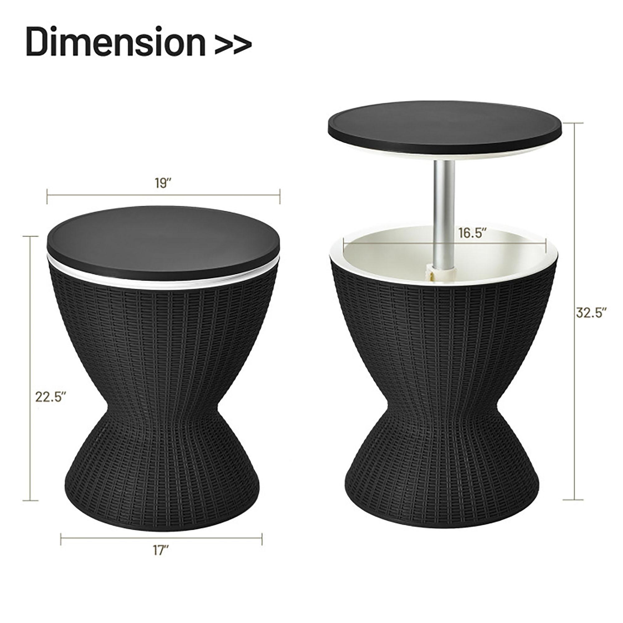 Costway 8 Gallon 3 in 1 Patio Rattan Cooler Bar Table Adjust Ice Bucket Black