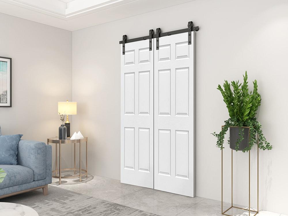 Calhome Paneled MDF Composite Double Bifold Barn Doors with Installation Hardware Kit