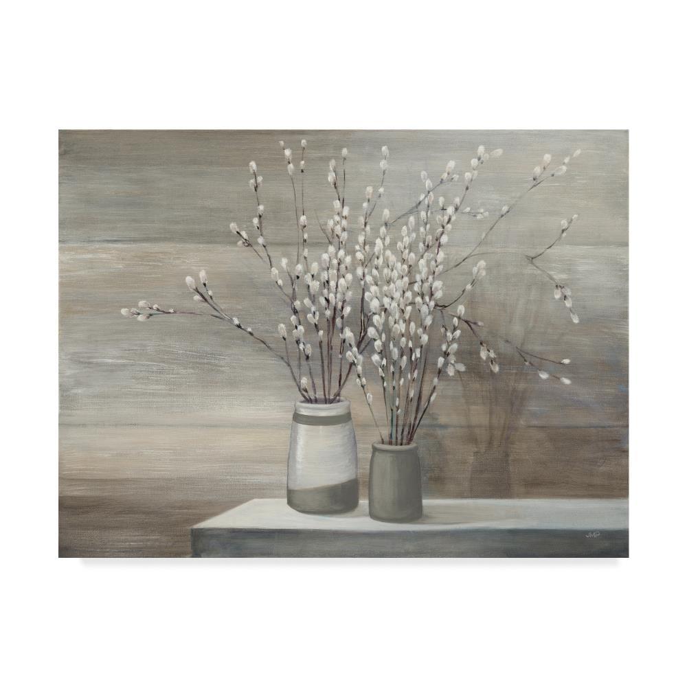 Trademark Fine Art -Julia Purinton 'Pussy Willow Still Life Gray Pots' Canvas Art - 35''x47''