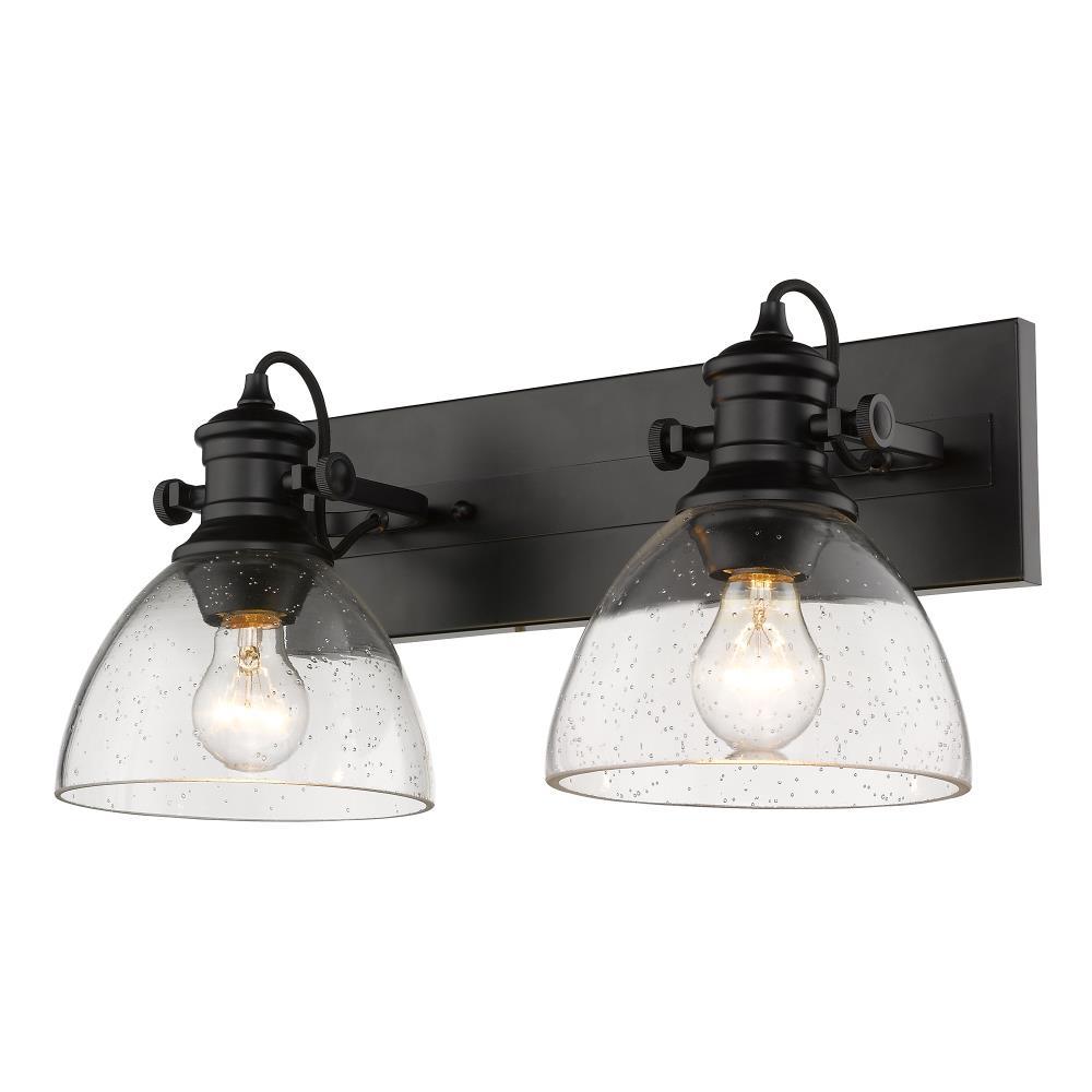 Golden Lighting Hines 2-Light Semi-flush in Matte Black with Seeded Glass